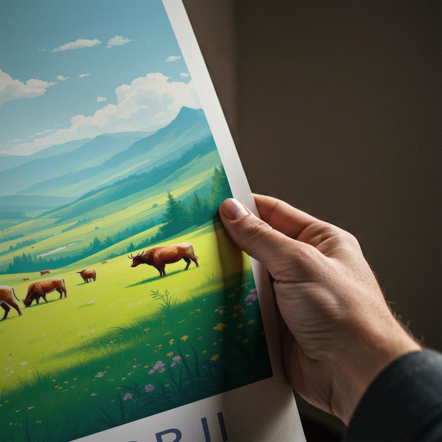 Jigme Dorji National Park Poster - Bhutan Travel Art - Cattle Grazing Valley Home Decor