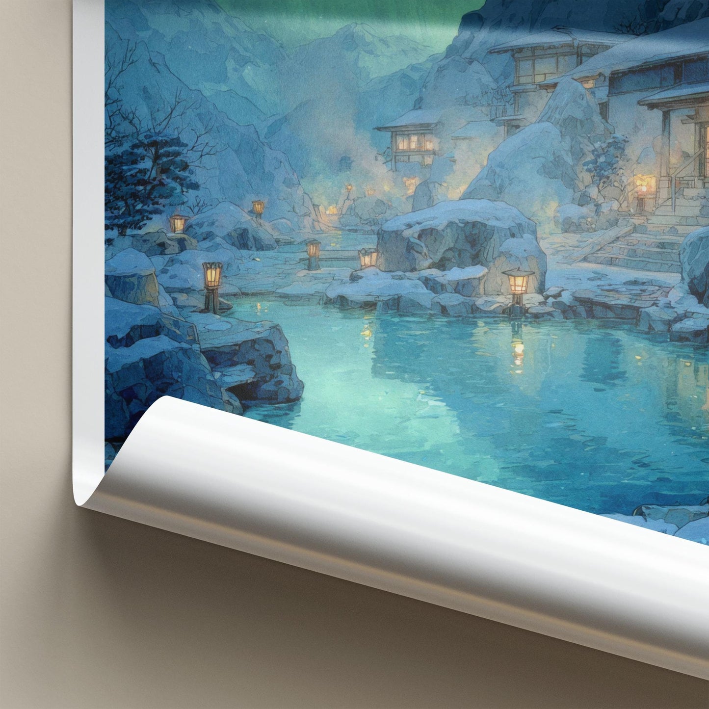 Jigokudani Poster - Japan Travel Art - Northern Lights Onsen Home Decor