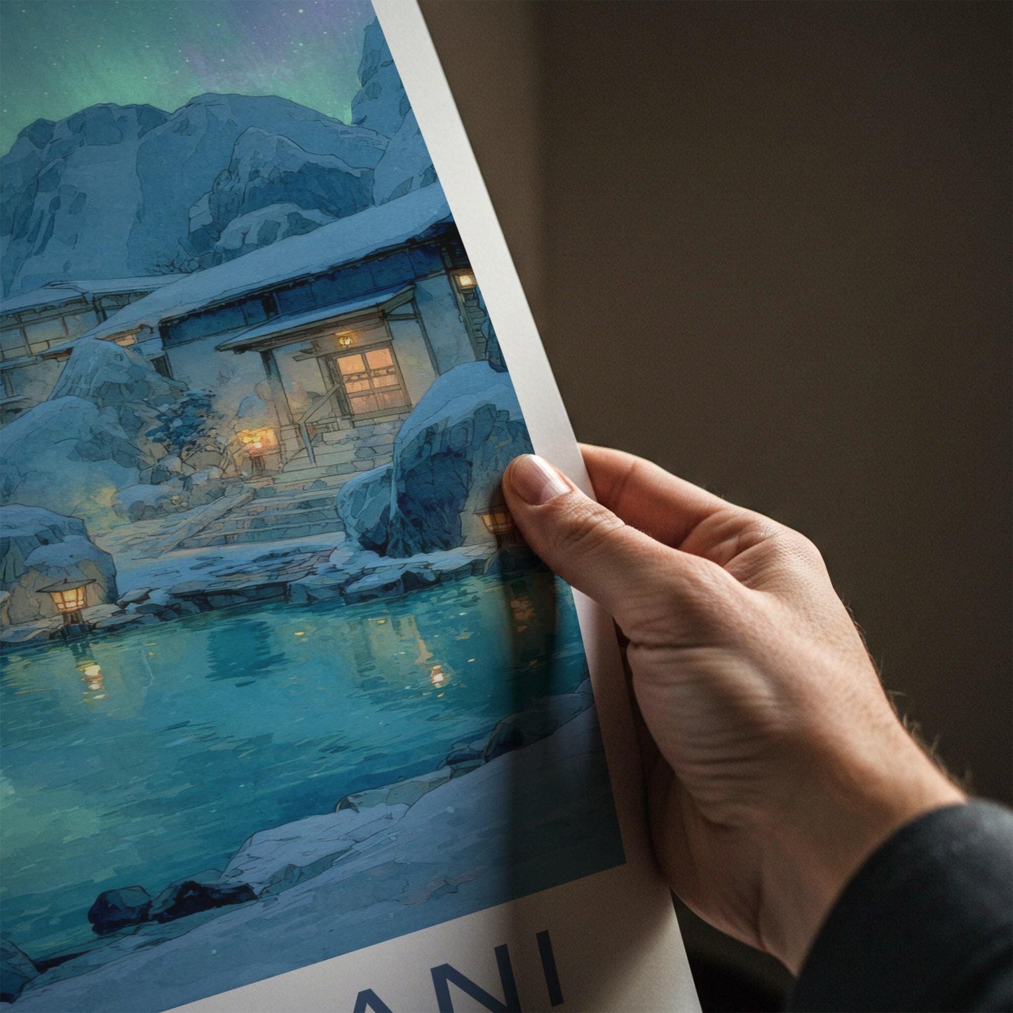 Jigokudani Poster - Japan Travel Art - Northern Lights Onsen Home Decor