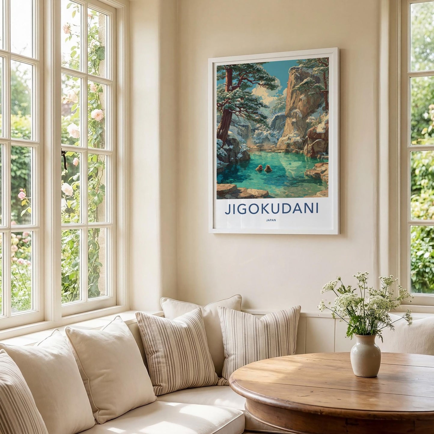 Jigokudani Poster - Japan Travel Art - Snow Monkeys Bathing Home Decor
