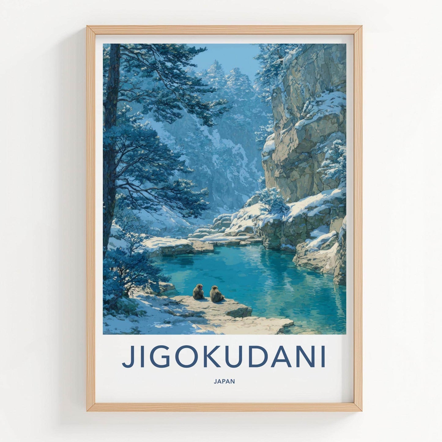 Jigokudani Poster - Japan Travel Art - Snow Monkeys Spring Wall Decor