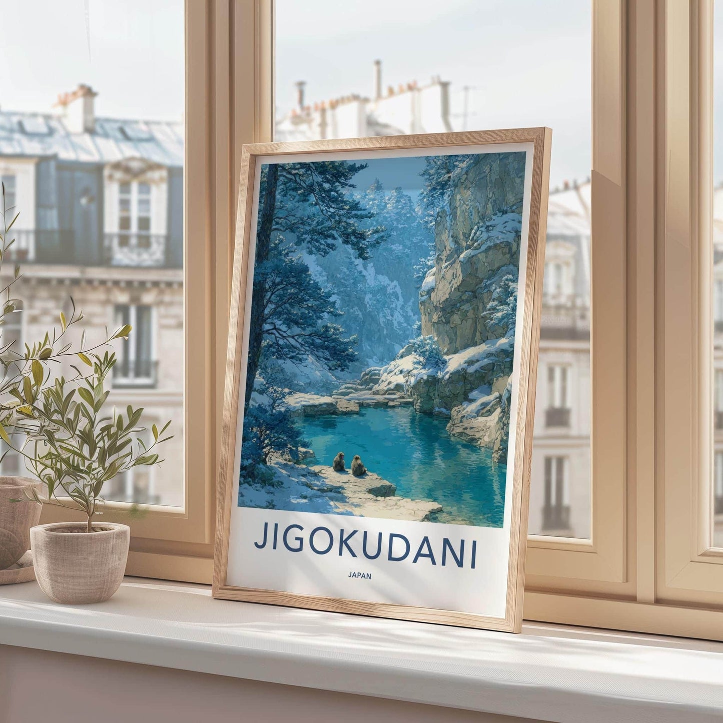 Jigokudani Poster - Japan Travel Art - Snow Monkeys Spring Wall Decor