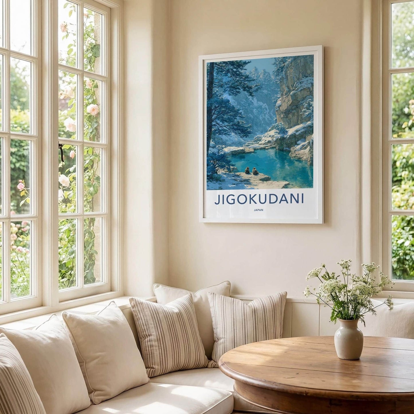 Jigokudani Poster - Japan Travel Art - Snow Monkeys Spring Wall Decor