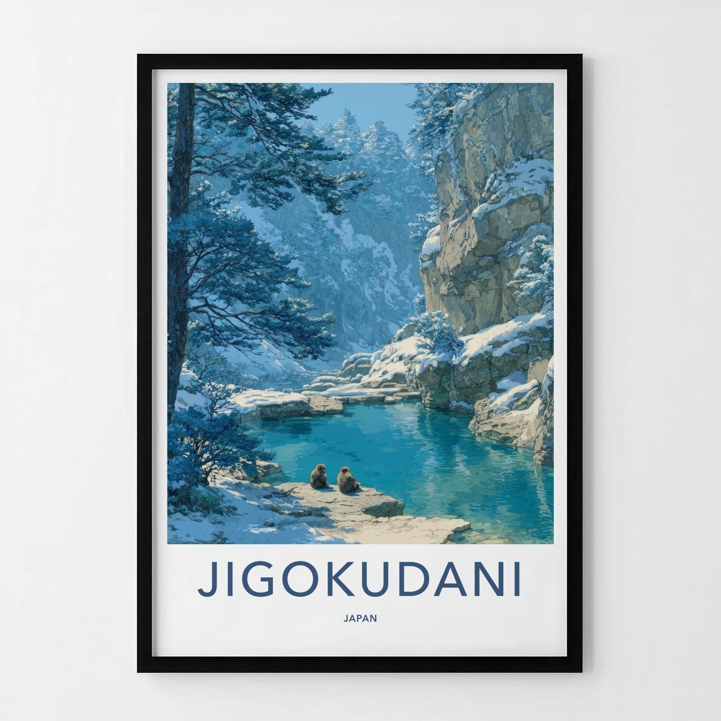 Jigokudani Poster - Japan Travel Art - Snow Monkeys Spring Wall Decor
