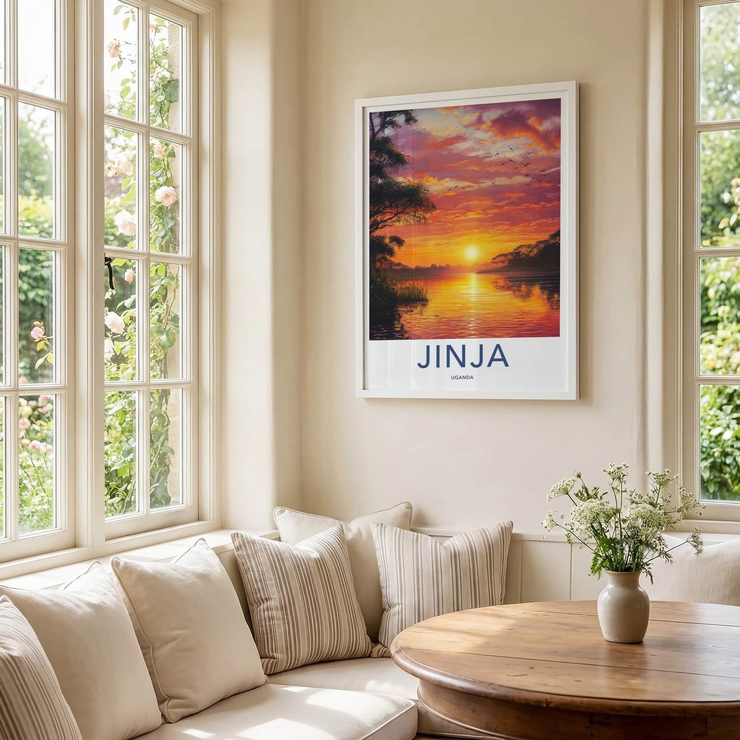 Jinja Poster - Uganda Travel Art - Glowing River Sunset Home Decor