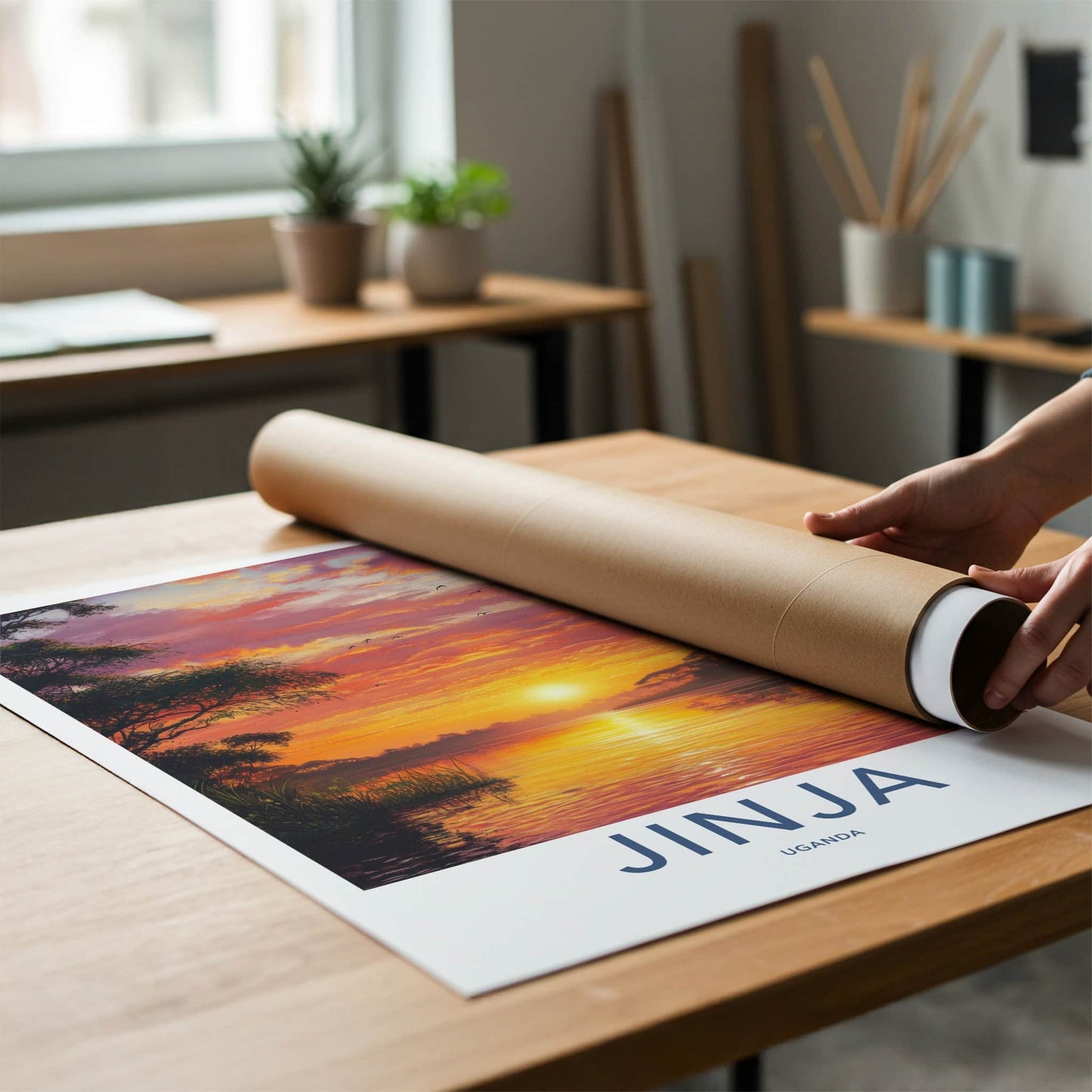 Jinja Poster - Uganda Travel Art - Glowing River Sunset Home Decor