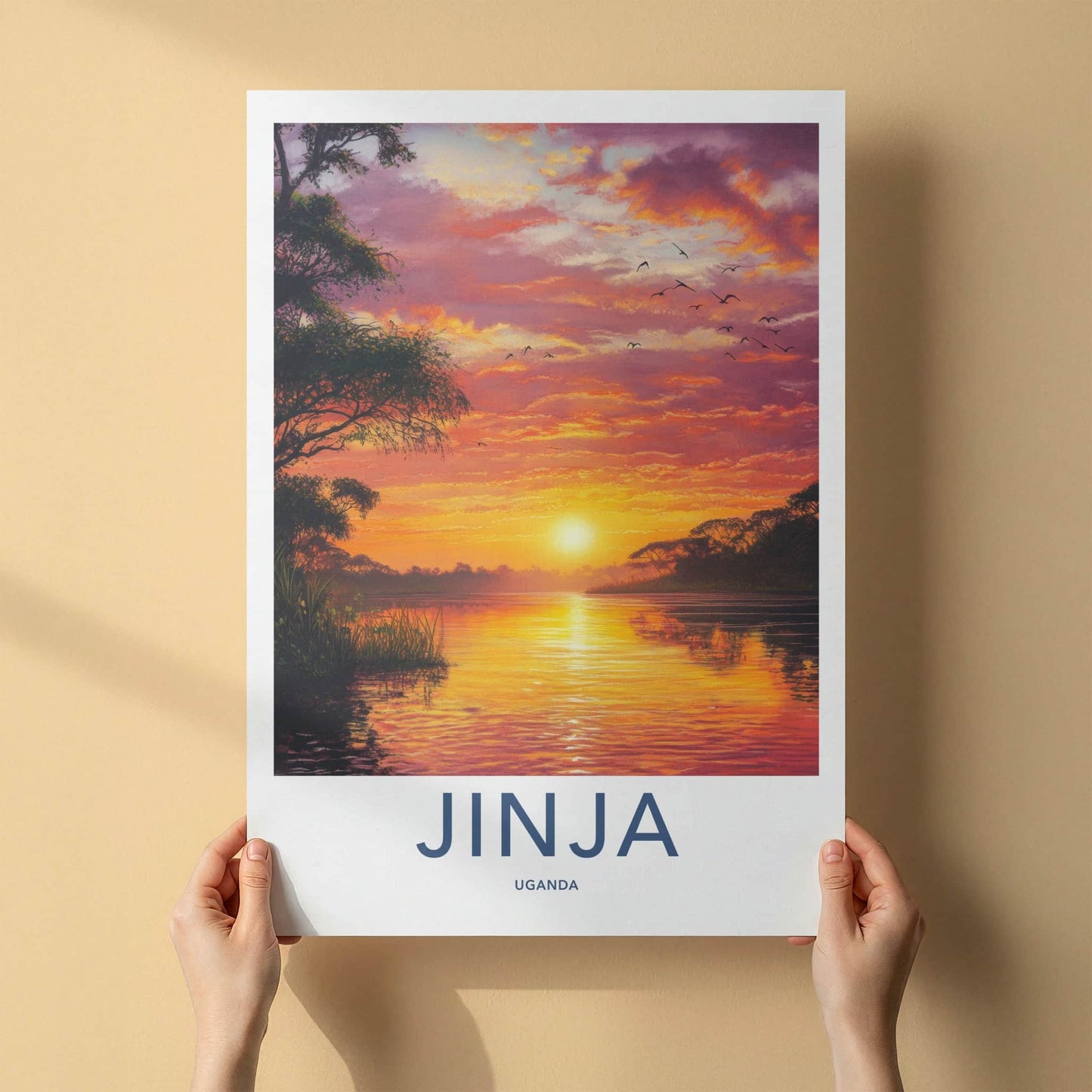 Jinja Poster - Uganda Travel Art - Glowing River Sunset Home Decor