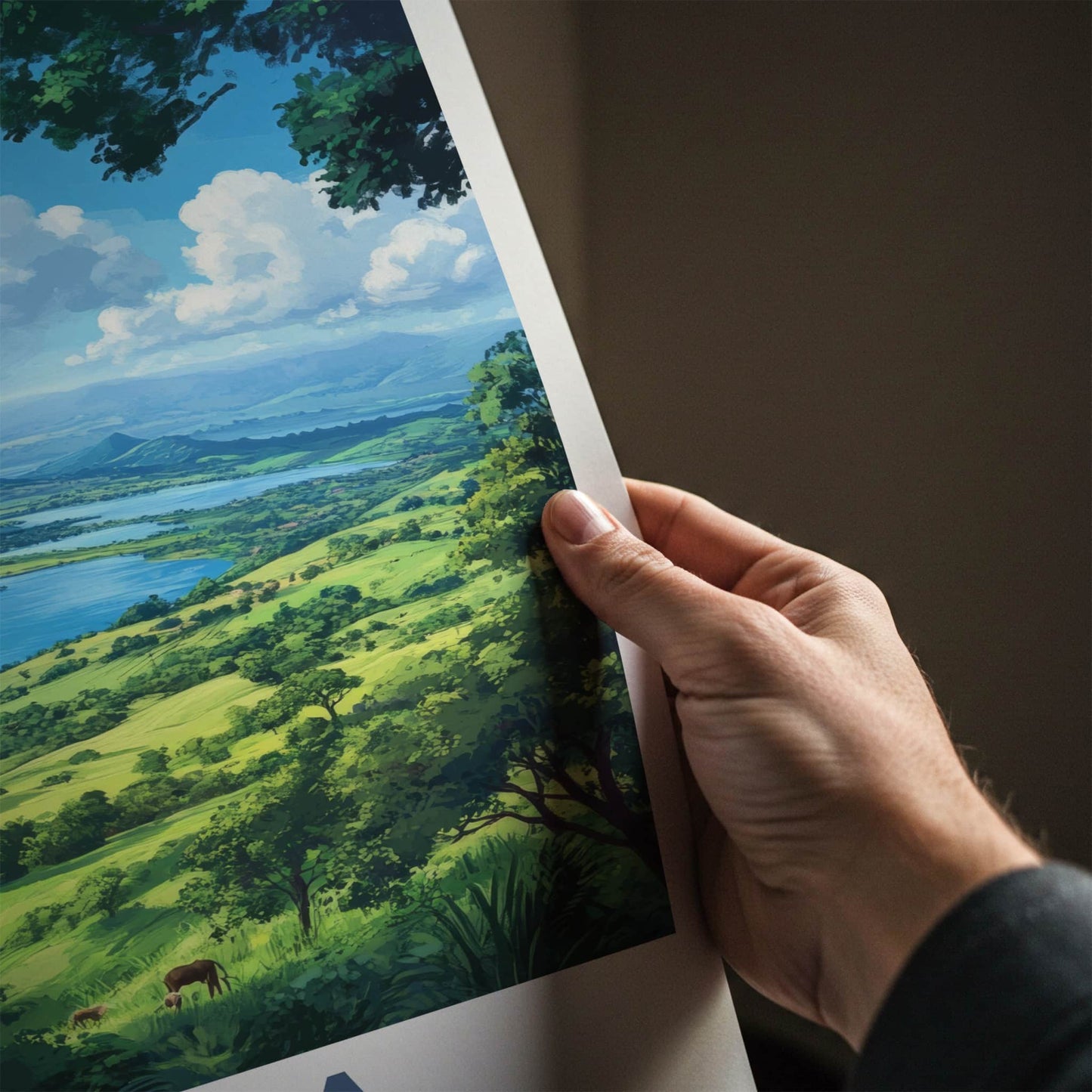 Jinja Poster - Uganda Travel Print - Lush Lake Valley Home Decor