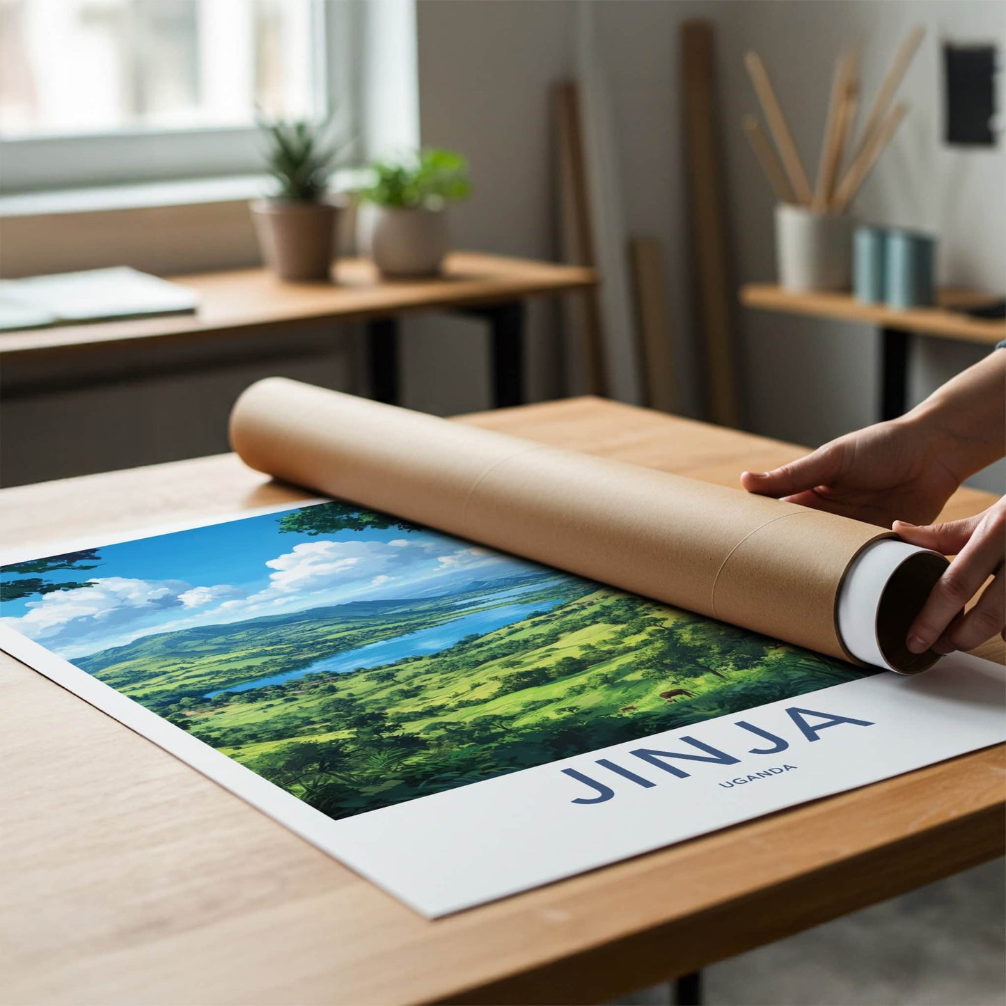 Jinja Poster - Uganda Travel Print - Lush Lake Valley Home Decor