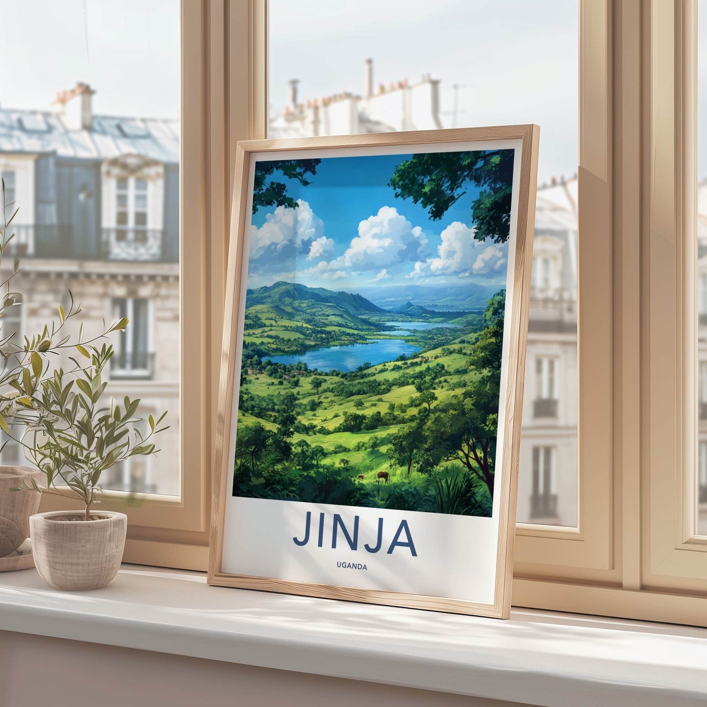 Jinja Poster - Uganda Travel Print - Lush Lake Valley Home Decor