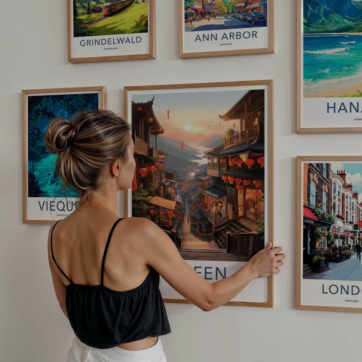 Jiufen Poster - Taiwan Travel Art - Hillside Village Sunset Home Decor