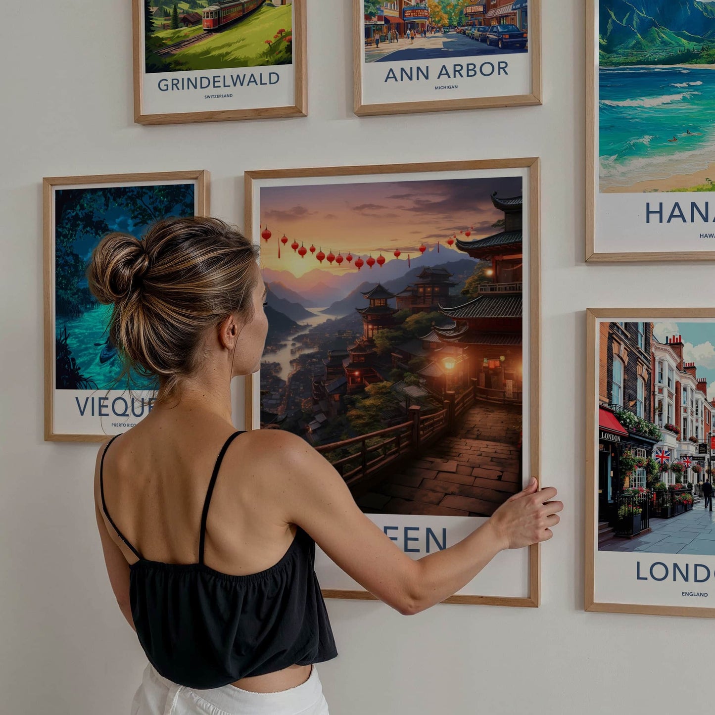 Jiufen Poster - Taiwan Travel Art - Lantern Lit Village Home Decor