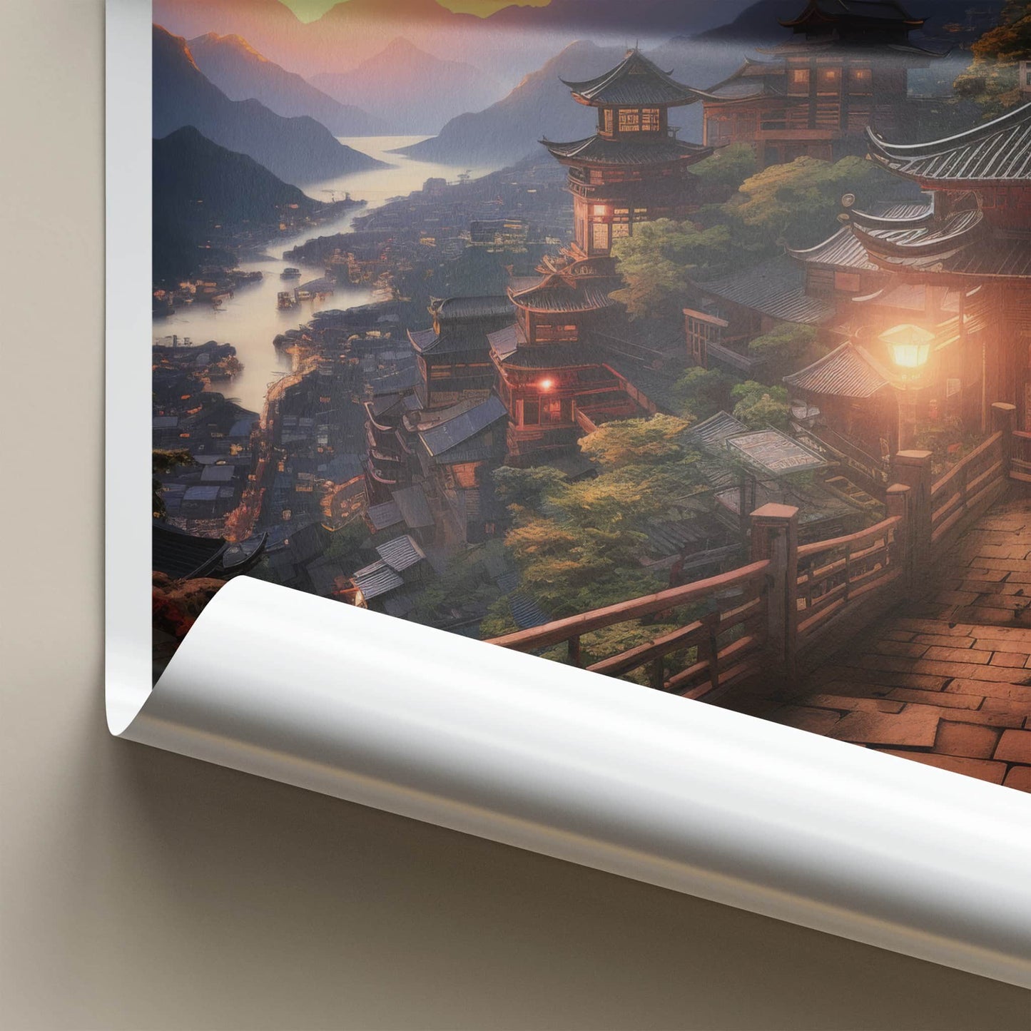 Jiufen Poster - Taiwan Travel Art - Lantern Lit Village Home Decor