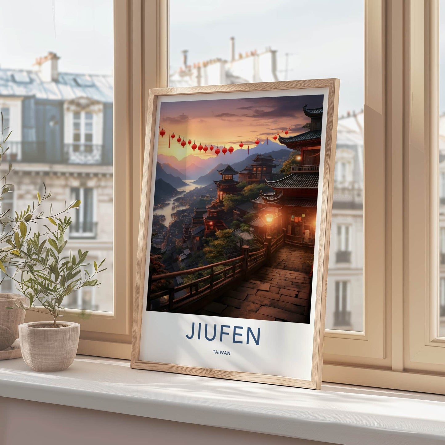 Jiufen Poster - Taiwan Travel Art - Lantern Lit Village Home Decor