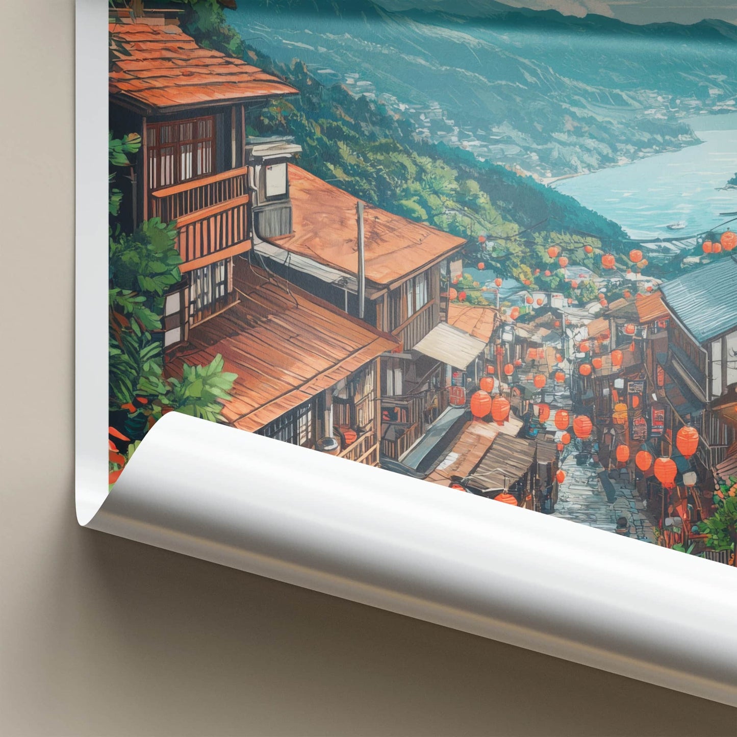 JIUFEN Poster - Taiwan Travel Art - Mountain Village Lanterns Home Decor