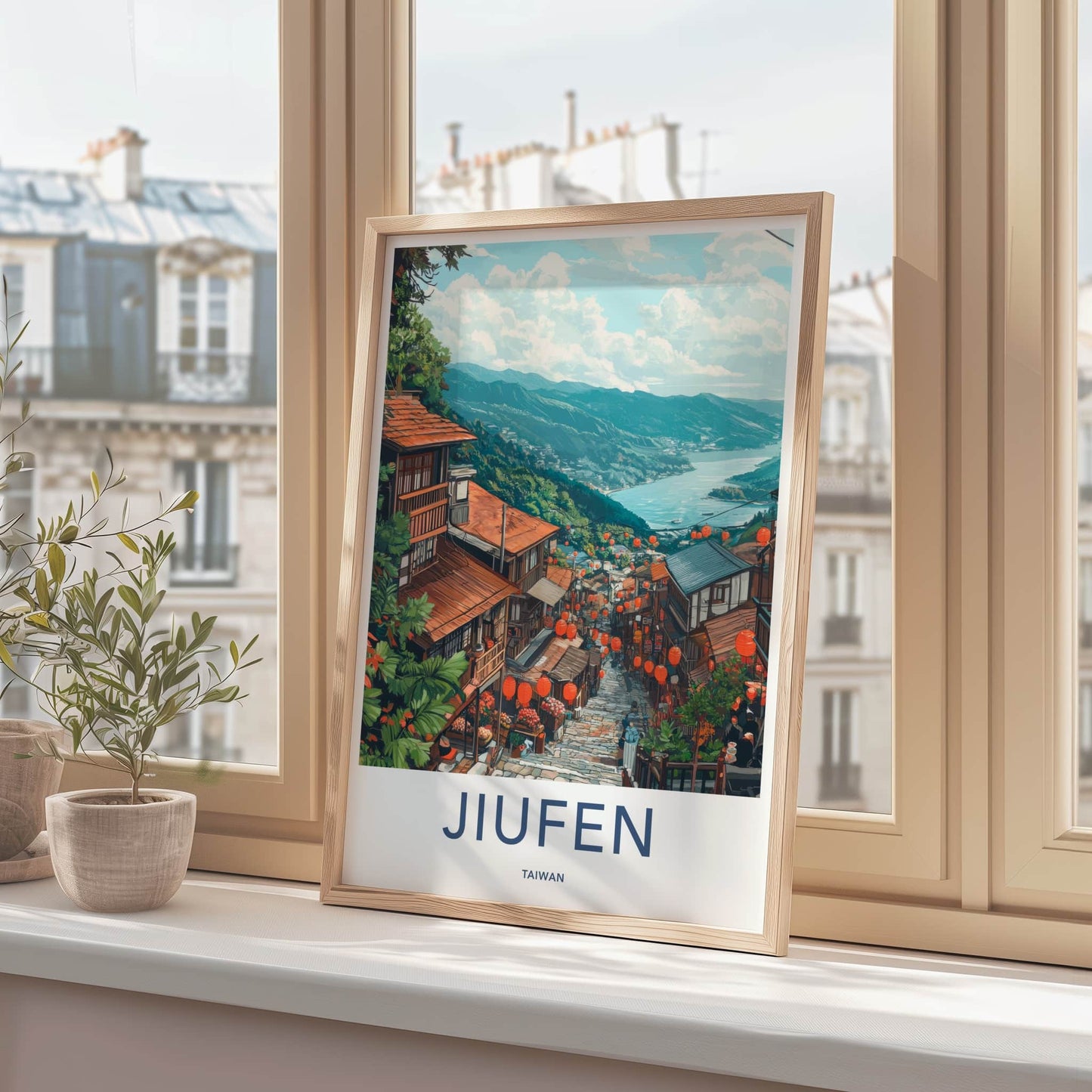 JIUFEN Poster - Taiwan Travel Art - Mountain Village Lanterns Home Decor