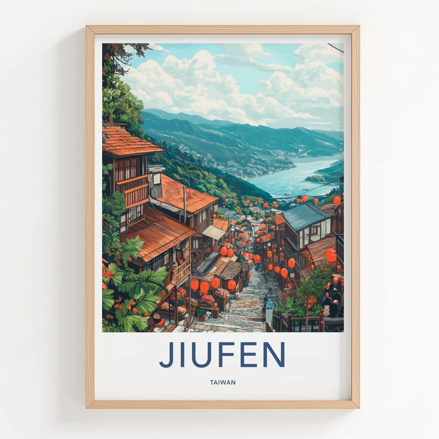 JIUFEN Poster - Taiwan Travel Art - Mountain Village Lanterns Home Decor