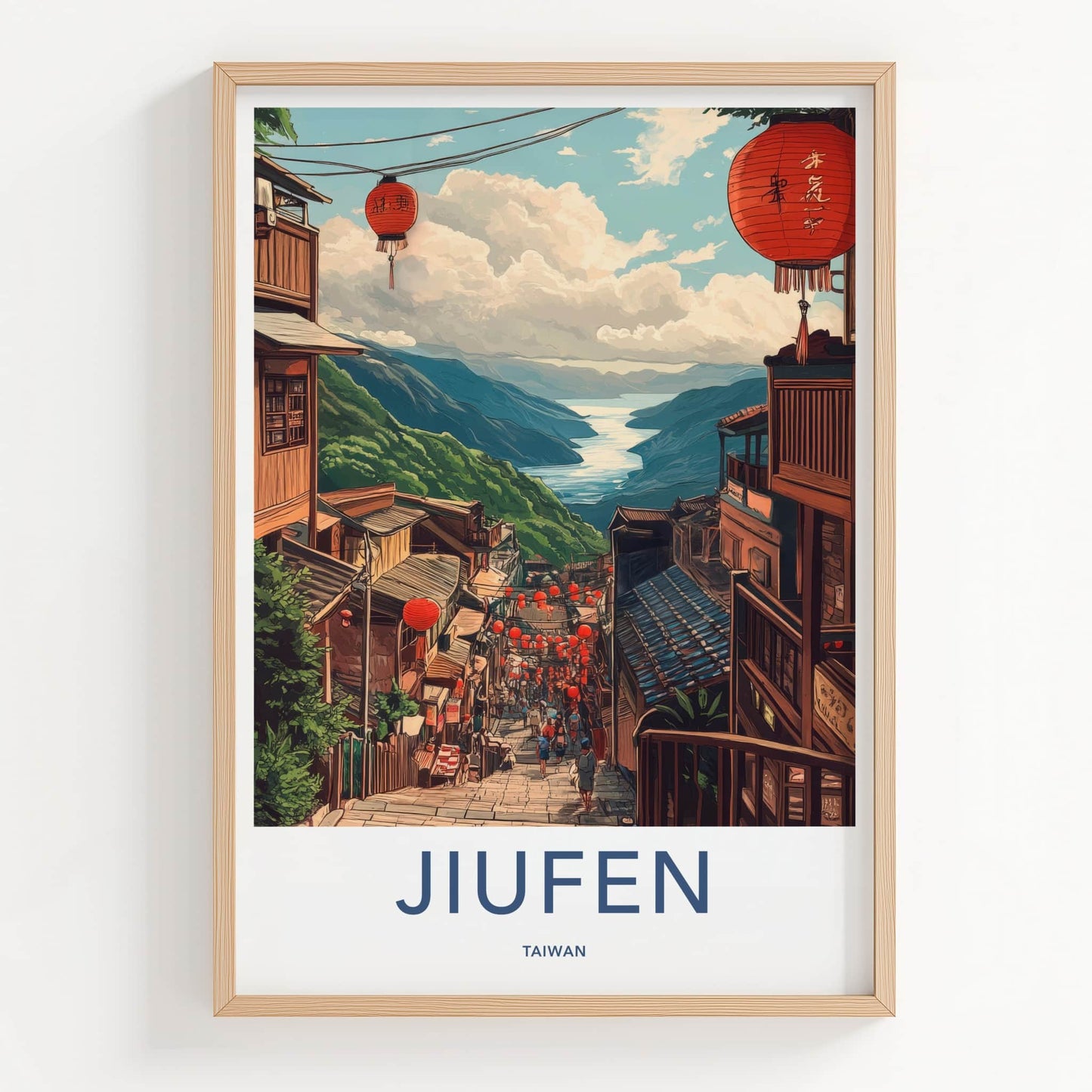Jiufen Poster - Taiwan Travel Art - Red Lantern Pathway Home Decor