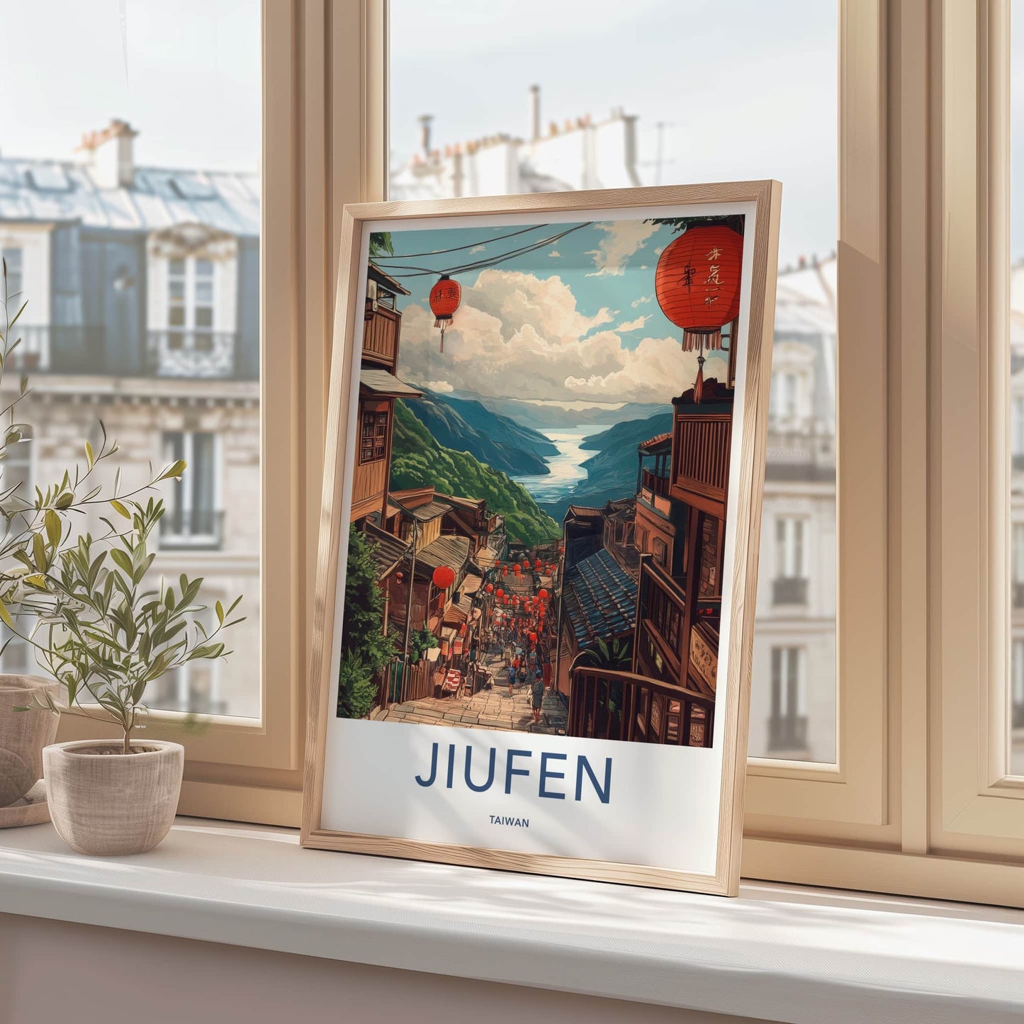 Jiufen Poster - Taiwan Travel Art - Red Lantern Pathway Home Decor