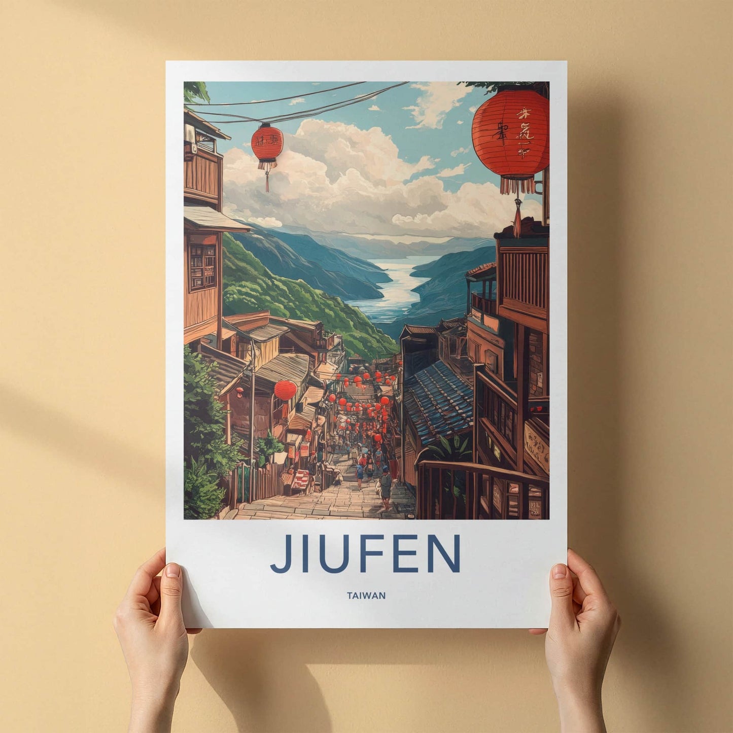 Jiufen Poster - Taiwan Travel Art - Red Lantern Pathway Home Decor