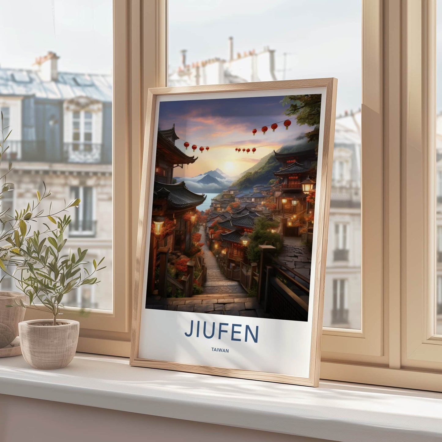 Jiufen Poster - Taiwan Wall Art - Hillside Lantern Village Home Decor