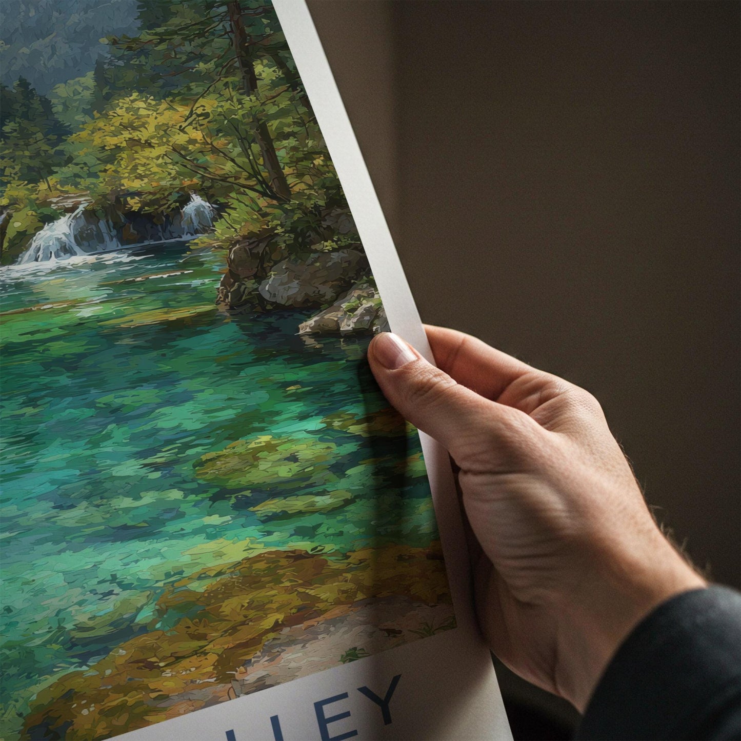 Jiuzhai Valley Poster - China Travel Art - Emerald Waterfalls Forest Home Decor