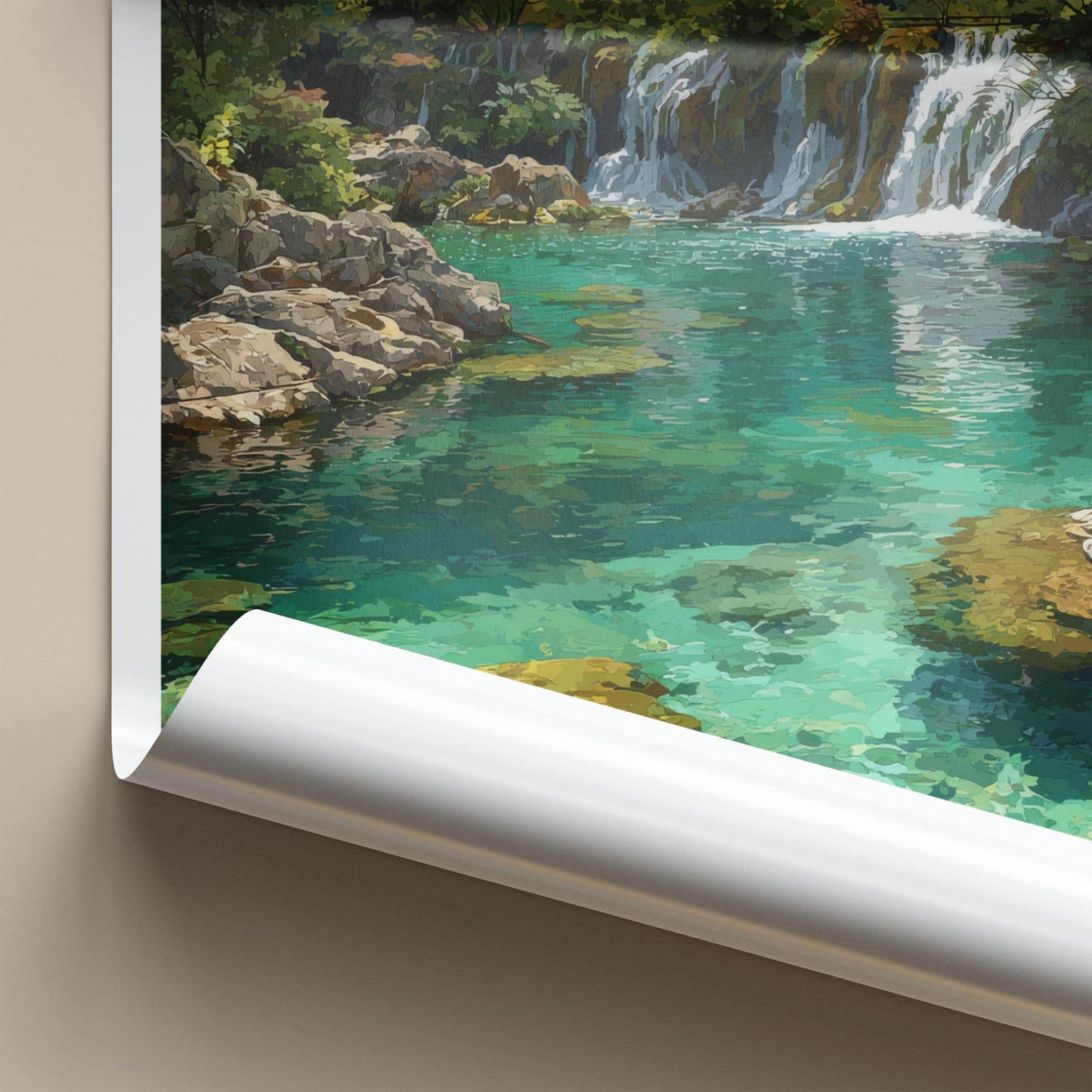 Jiuzhai Valley Poster - China Wall Art - Lush Forest Waterfalls Home Decor
