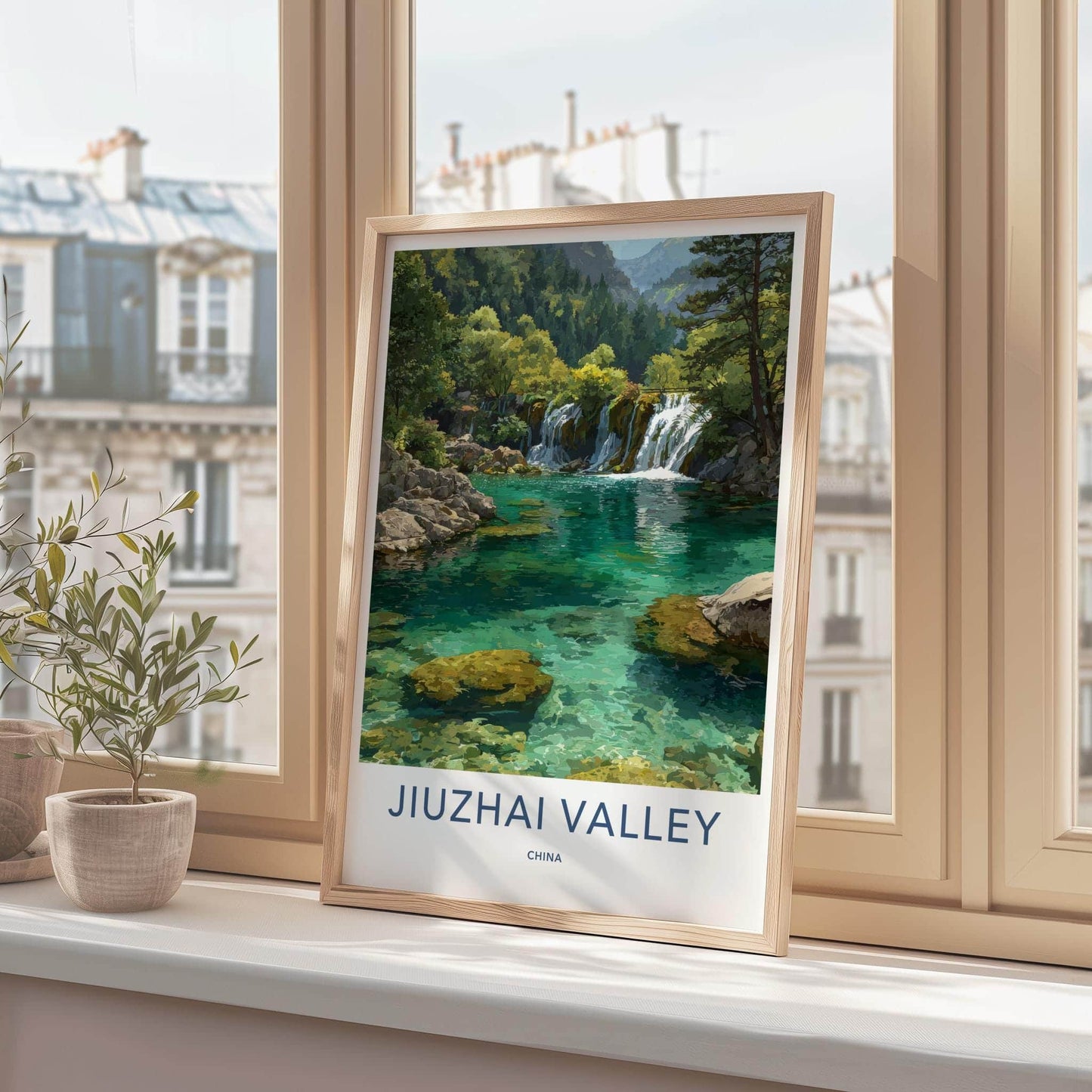 Jiuzhai Valley Poster - China Wall Art - Lush Forest Waterfalls Home Decor