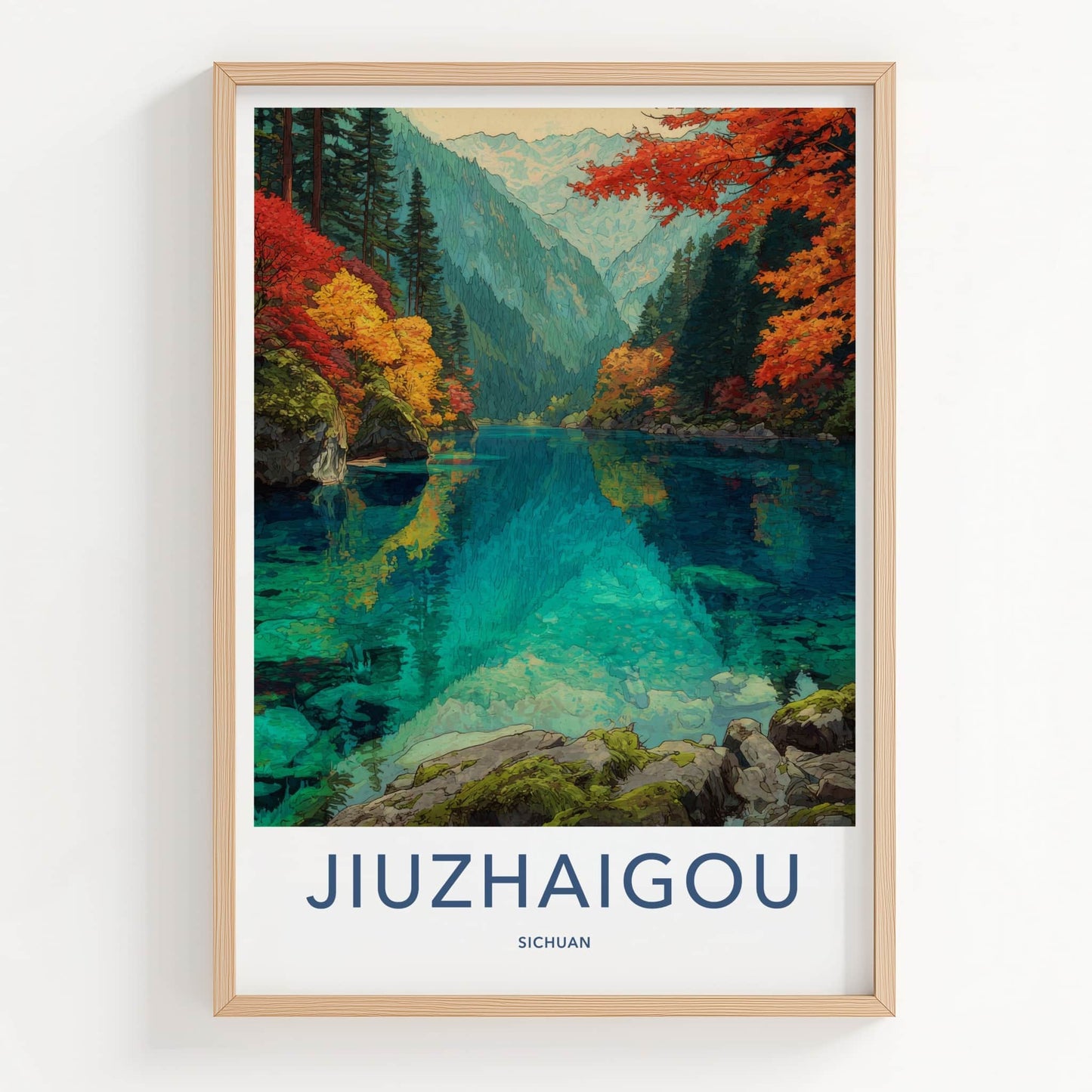 Jiuzhaigou Poster - China Framed Art - Lake Autumn Trees Home Decor