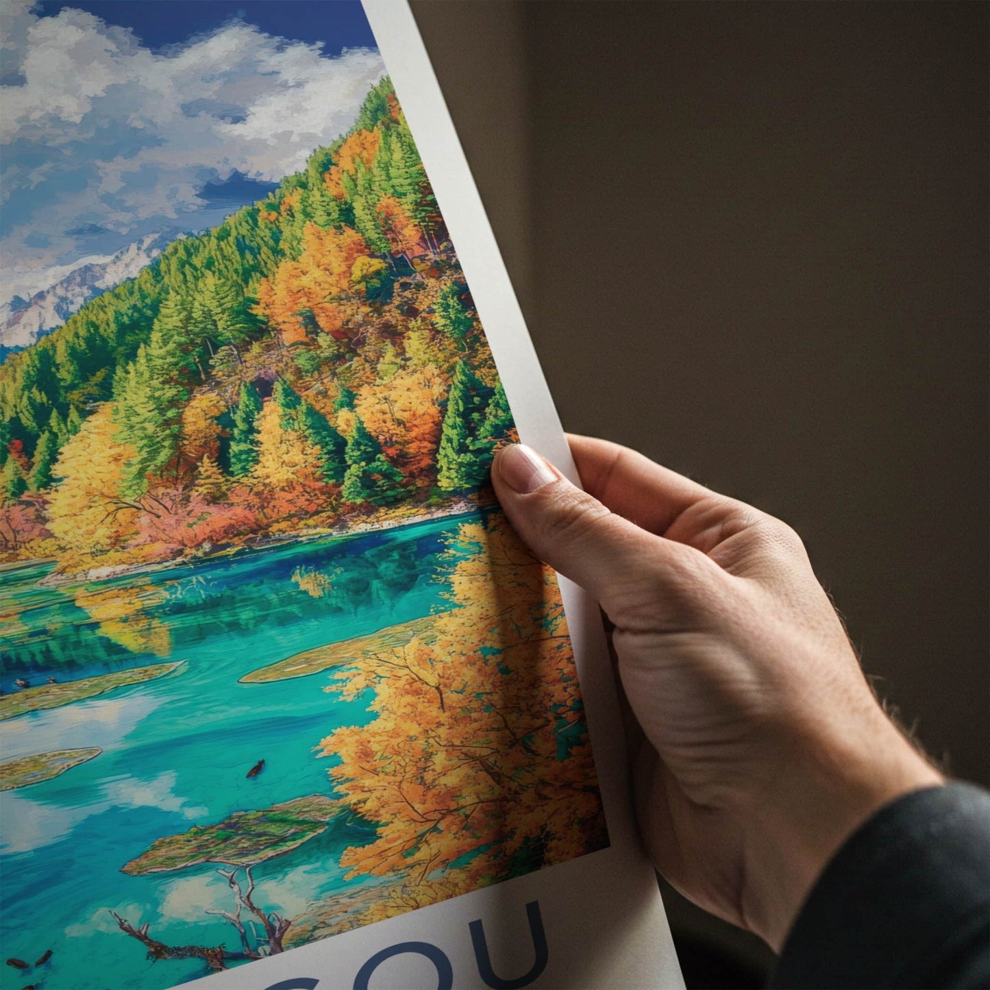 Jiuzhaigou Poster - China Travel Art - Autumn Forest Lake Home Decor