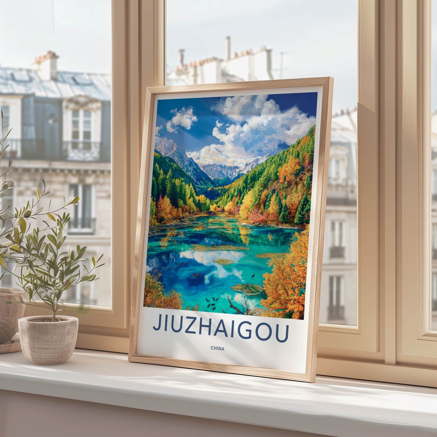 Jiuzhaigou Poster - China Travel Art - Autumn Forest Lake Home Decor