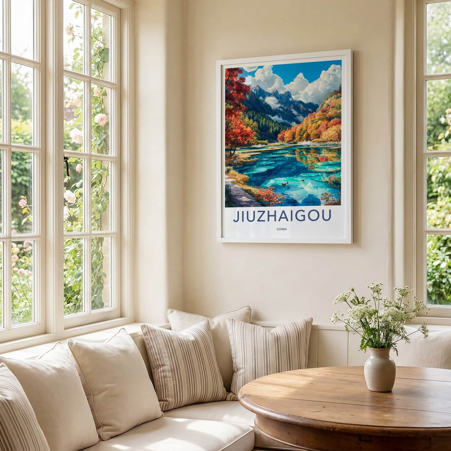 Jiuzhaigou Poster - China Travel Art - Autumn Mountain Lake Home Decor