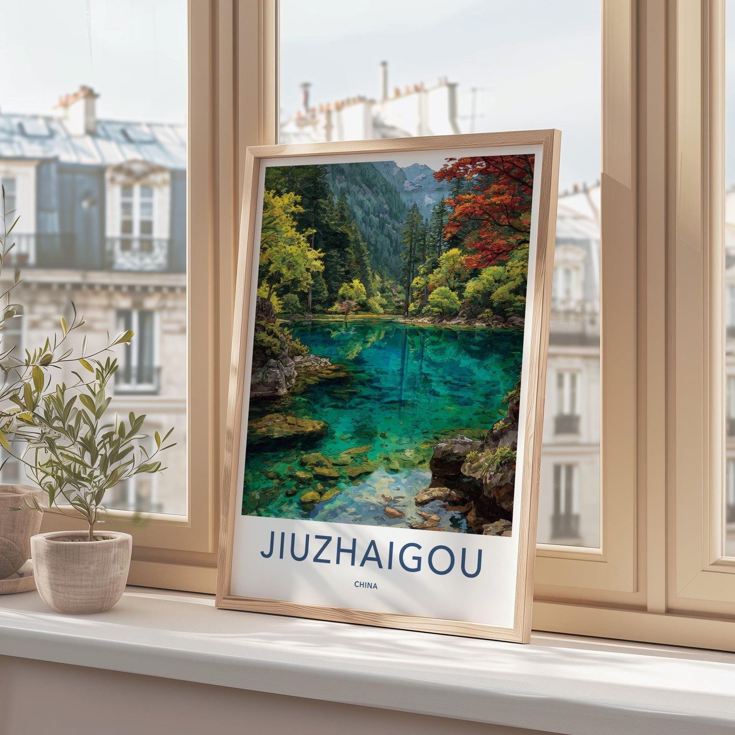 Jiuzhaigou Poster - China Travel Art - Turquoise Lake Valley Home Decor