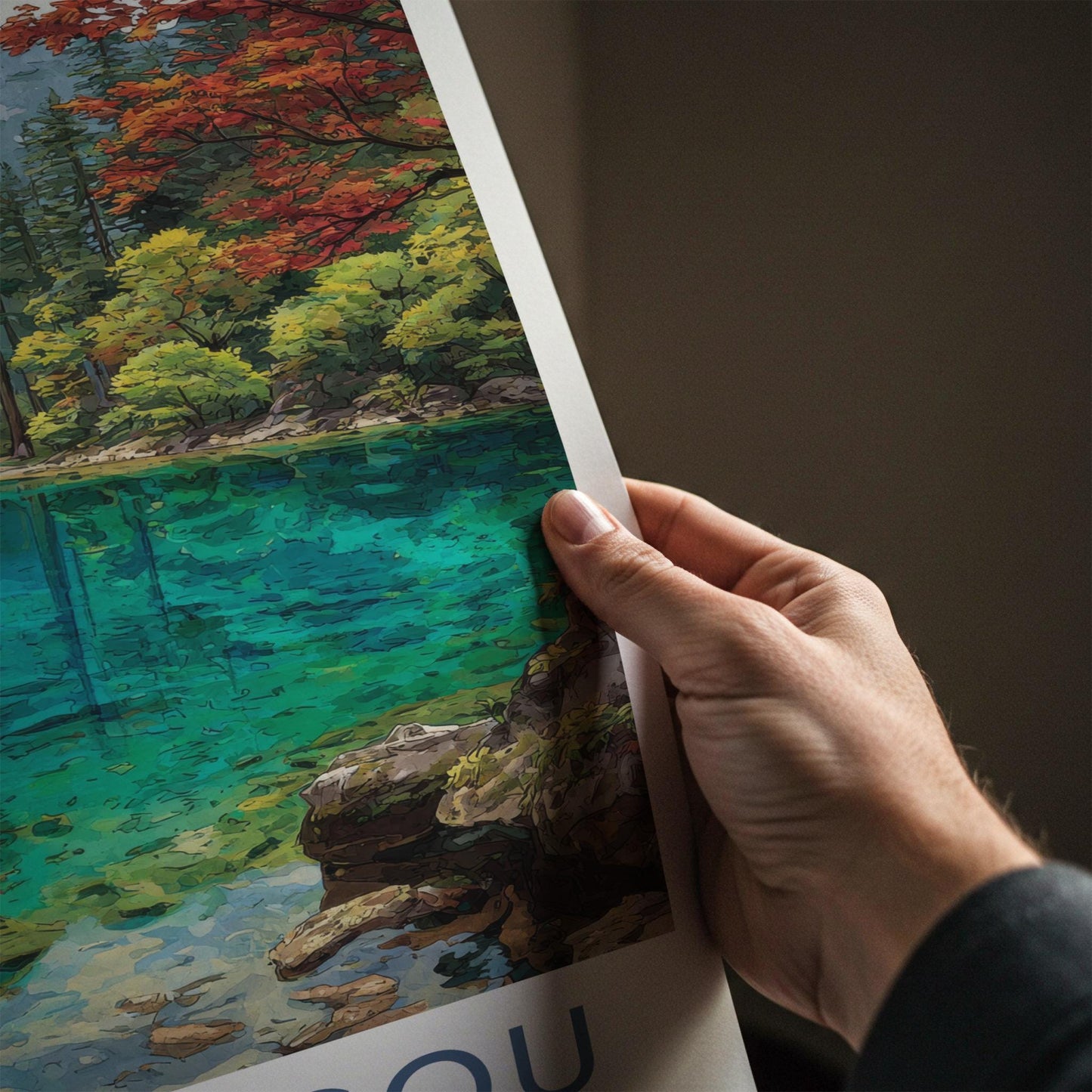 Jiuzhaigou Poster - China Travel Art - Turquoise Lake Valley Home Decor