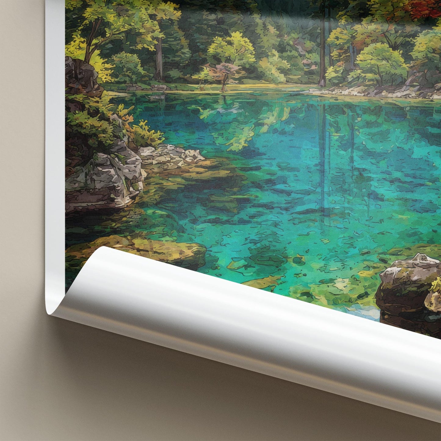 Jiuzhaigou Poster - China Travel Art - Turquoise Lake Valley Home Decor