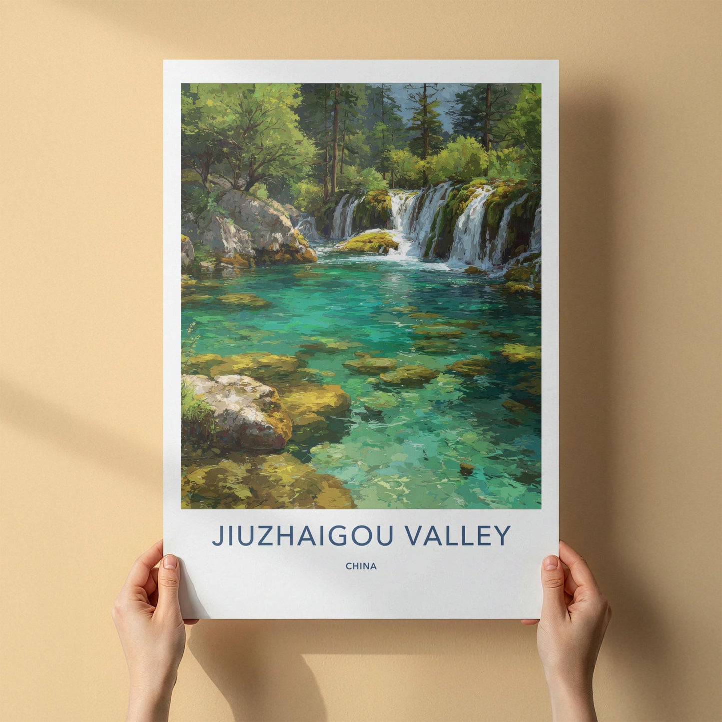 Jiuzhaigou Valley Poster - China Art Print - Turquoise Waterfalls Forest Gift