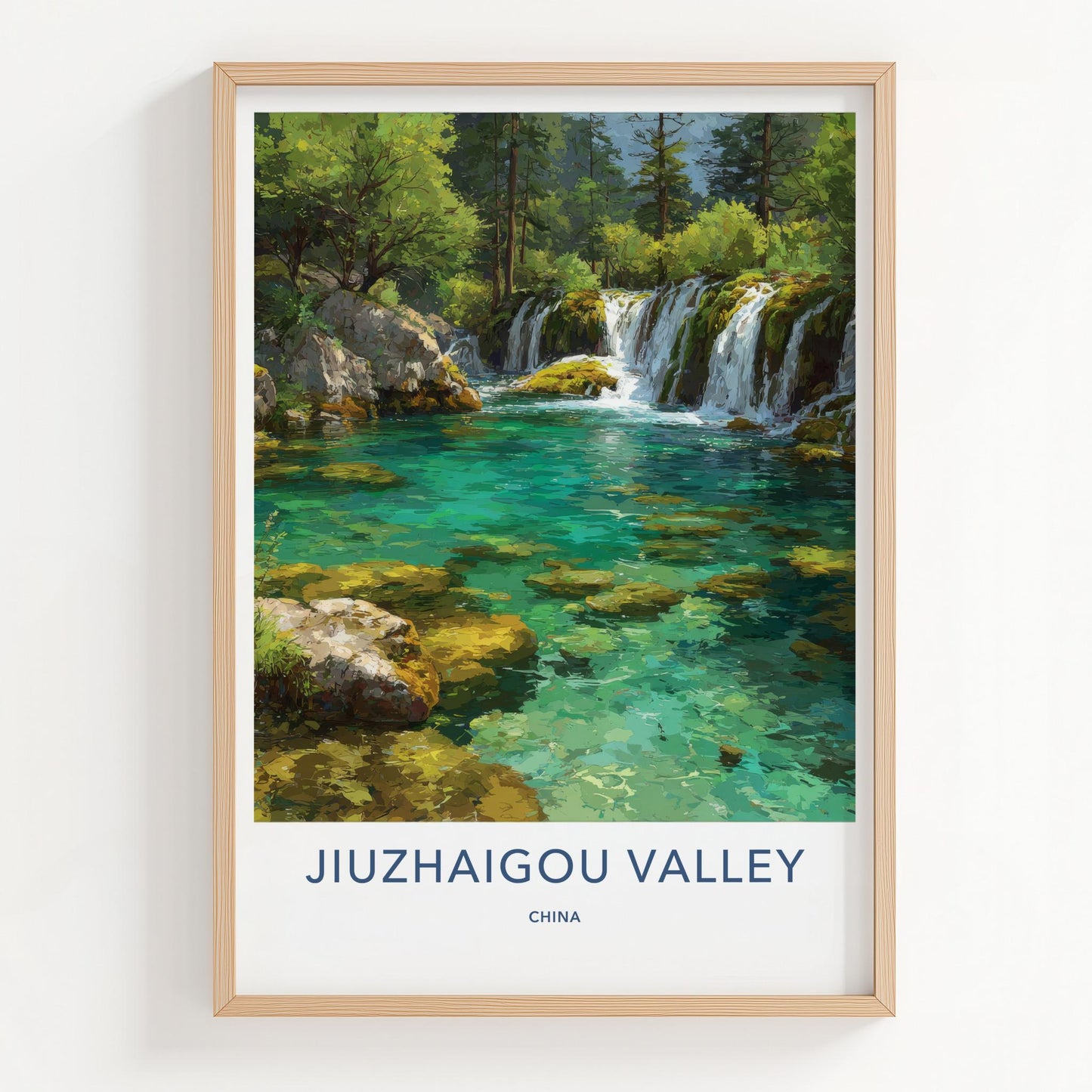 Jiuzhaigou Valley Poster - China Art Print - Turquoise Waterfalls Forest Gift