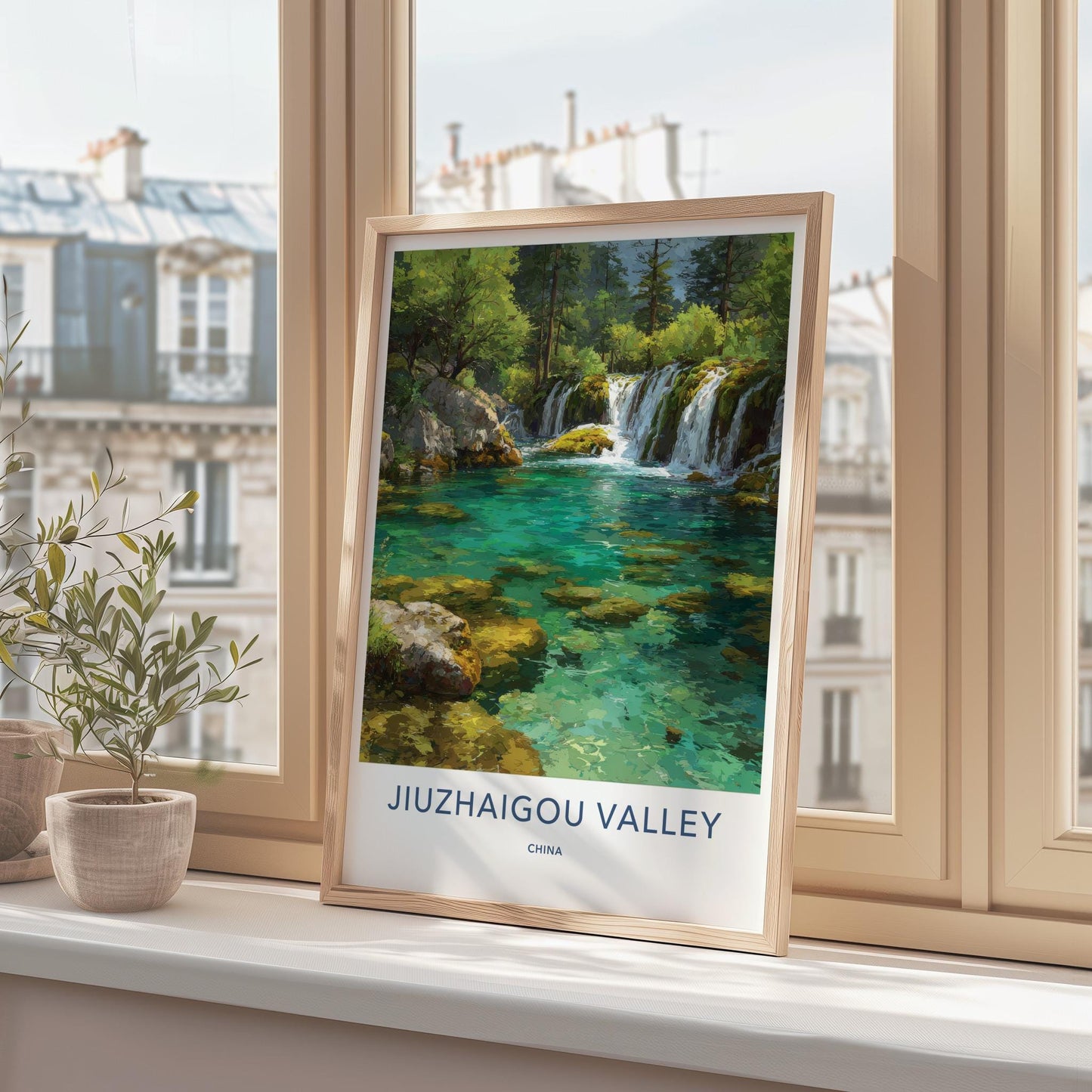 Jiuzhaigou Valley Poster - China Art Print - Turquoise Waterfalls Forest Gift