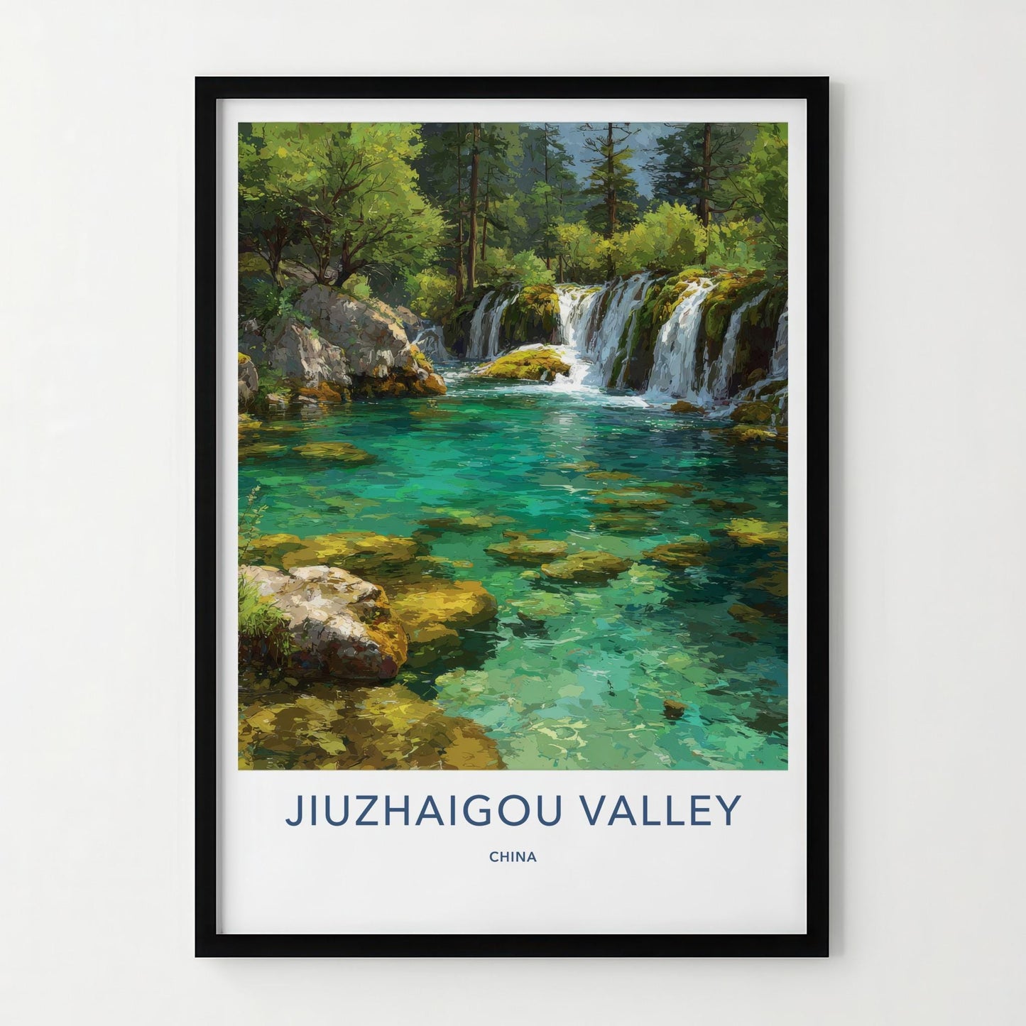 Jiuzhaigou Valley Poster - China Art Print - Turquoise Waterfalls Forest Gift