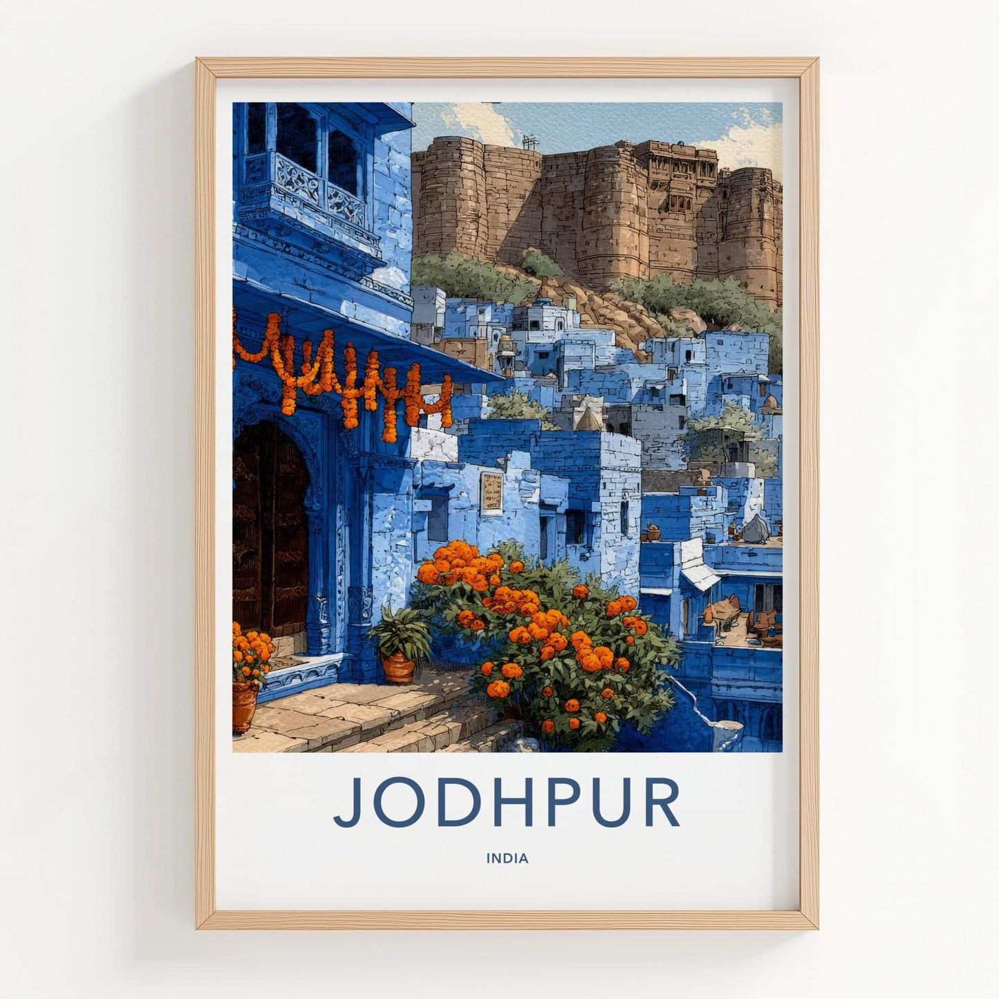 Jodhpur Poster - India Travel Art - Rajasthan Blue City Fort Home Decor