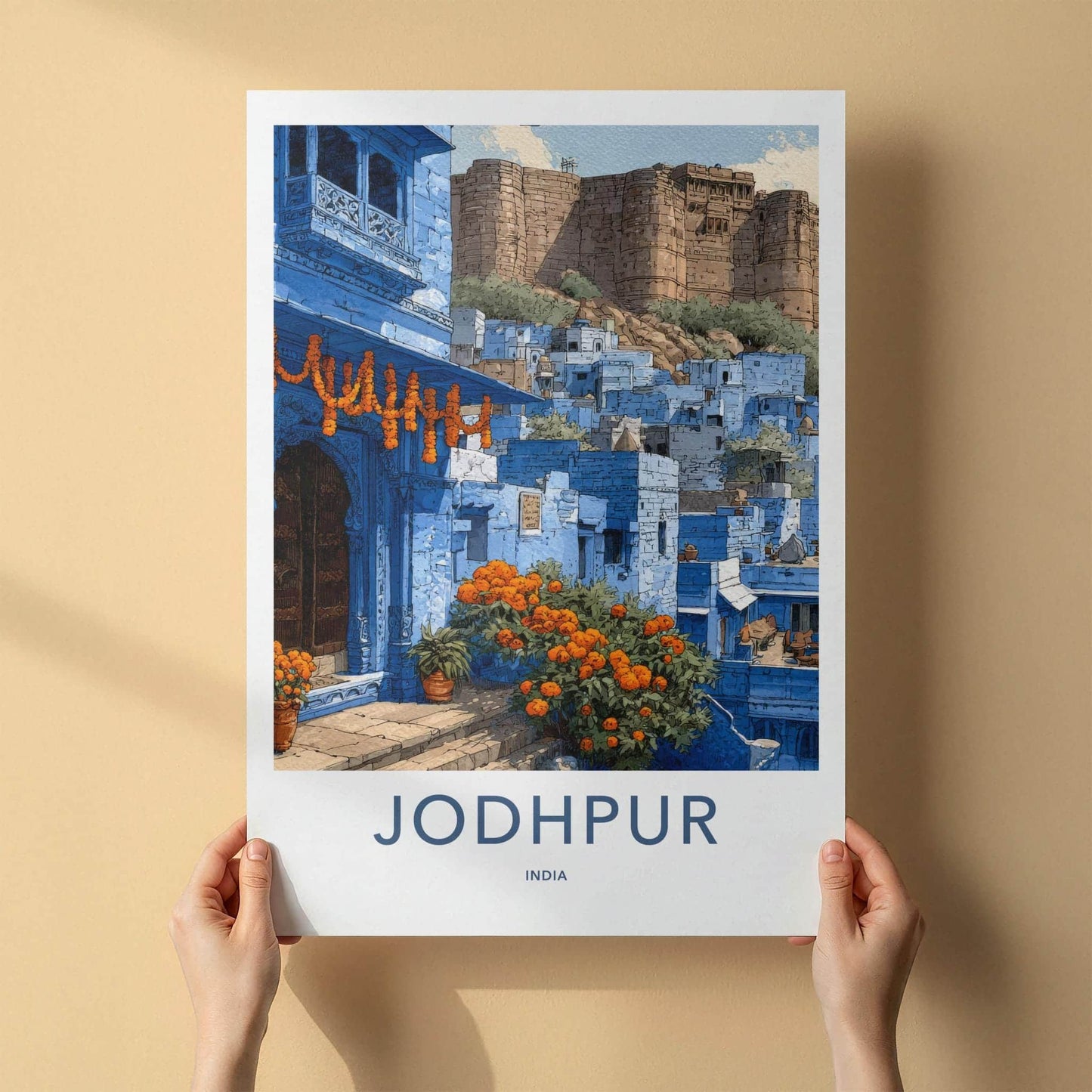 Jodhpur Poster - India Travel Art - Rajasthan Blue City Fort Home Decor