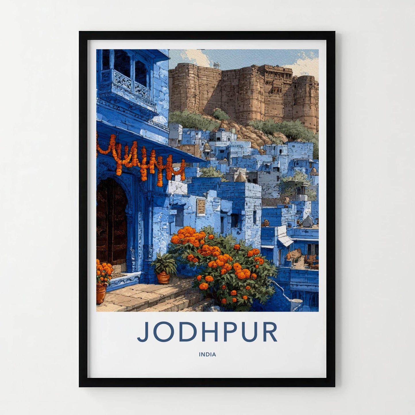 Jodhpur Poster - India Travel Art - Rajasthan Blue City Fort Home Decor