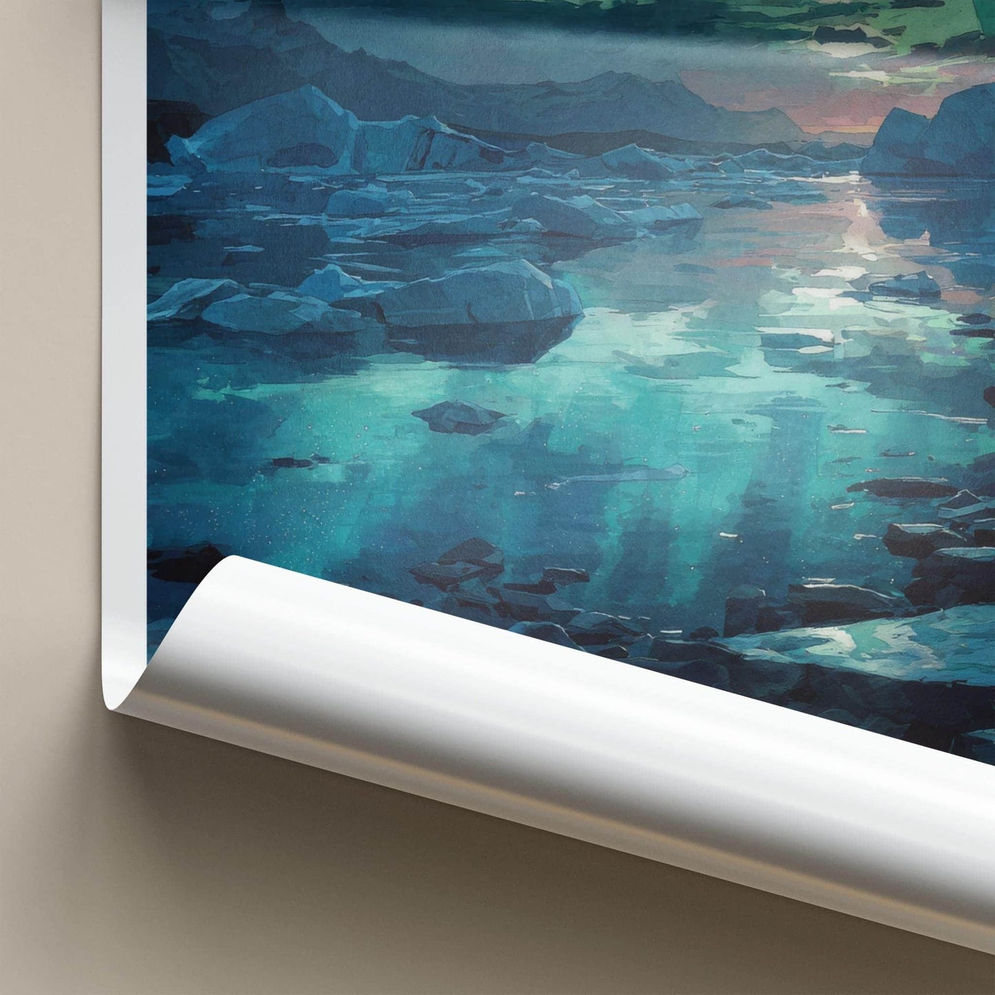 Jokulsarlon Poster - Iceland Travel Art - Aurora Ice Reflections Home Decor