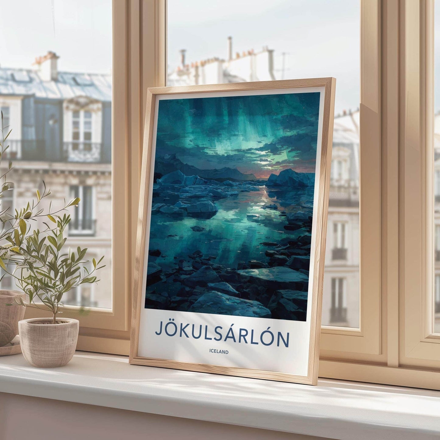 Jokulsarlon Poster - Iceland Travel Art - Aurora Ice Reflections Home Decor