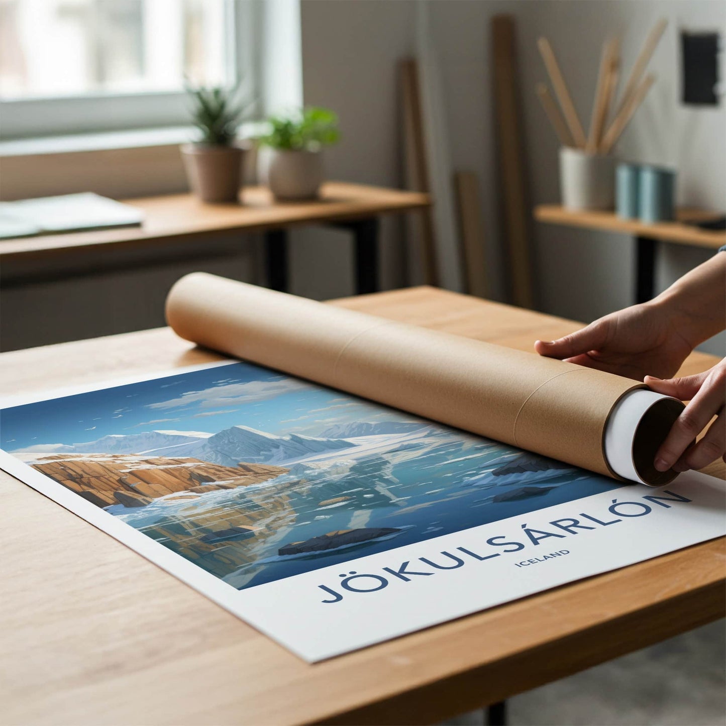 Jokulsarlon Poster - Iceland Travel Art - Glacial Lagoon Icebergs Home Decor