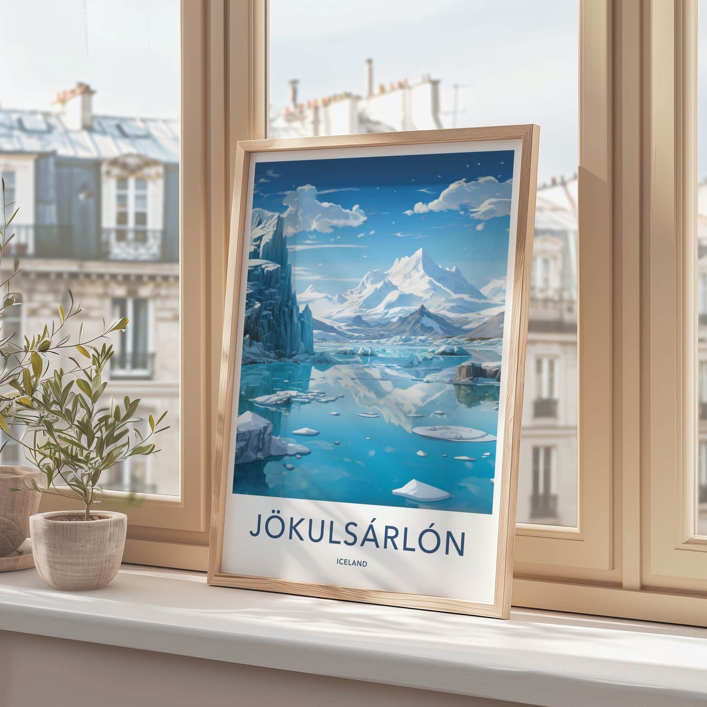 Jokulsarlon Poster - Iceland Travel Art - Glacial lagoon reflections Home Decor