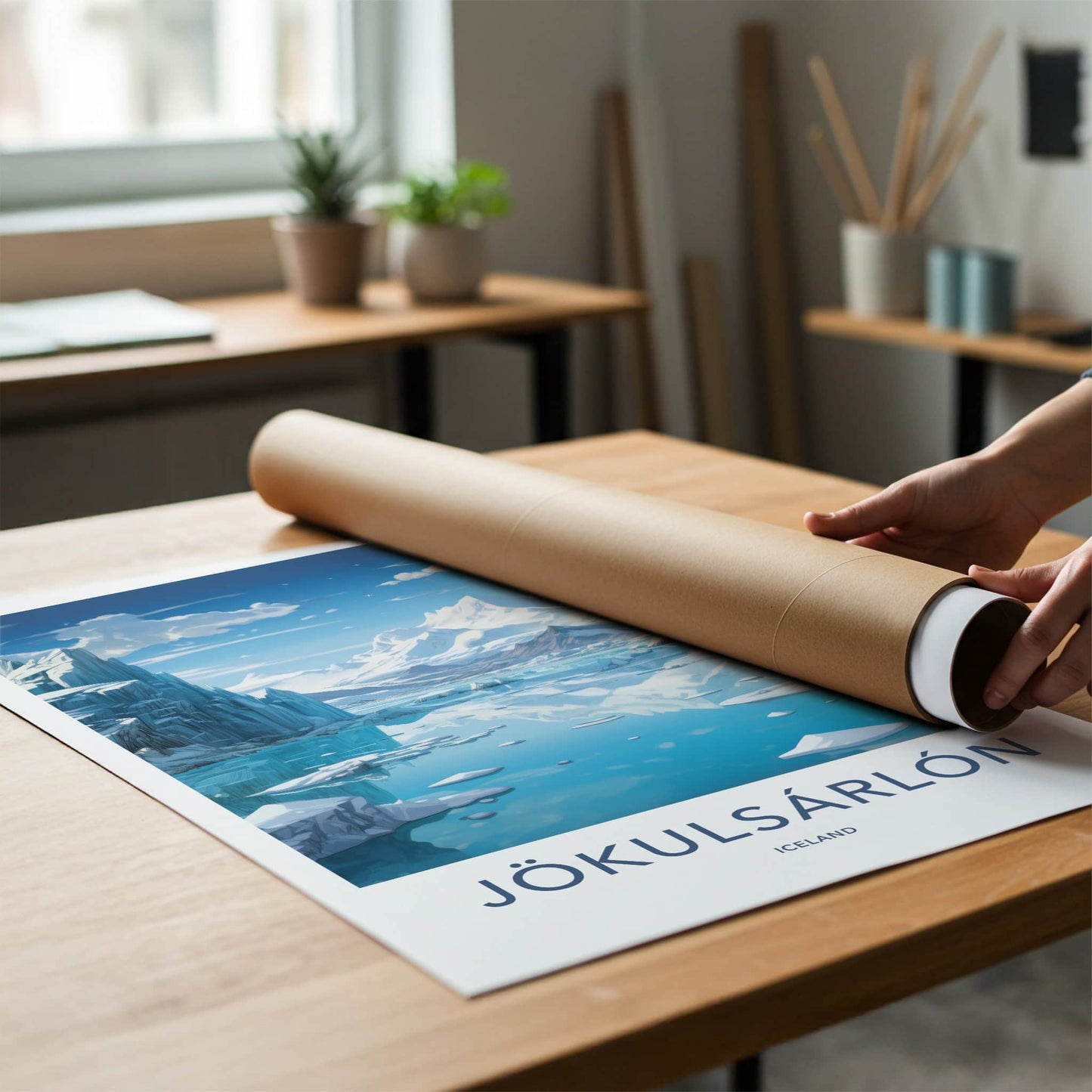 Jokulsarlon Poster - Iceland Travel Art - Glacial lagoon reflections Home Decor