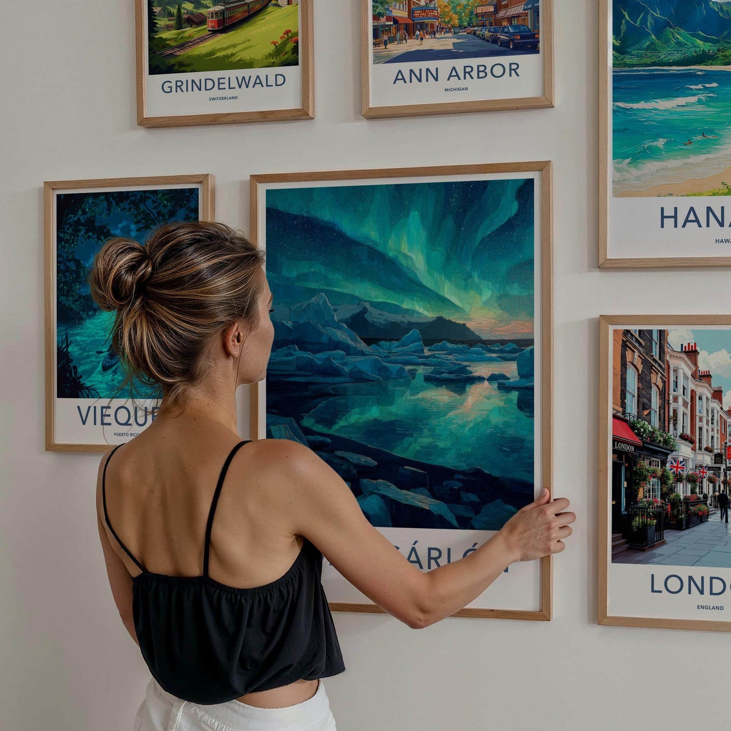 Jokulsarlon Poster - Iceland Travel Art - Glacier Lagoon Aurora Home Decor