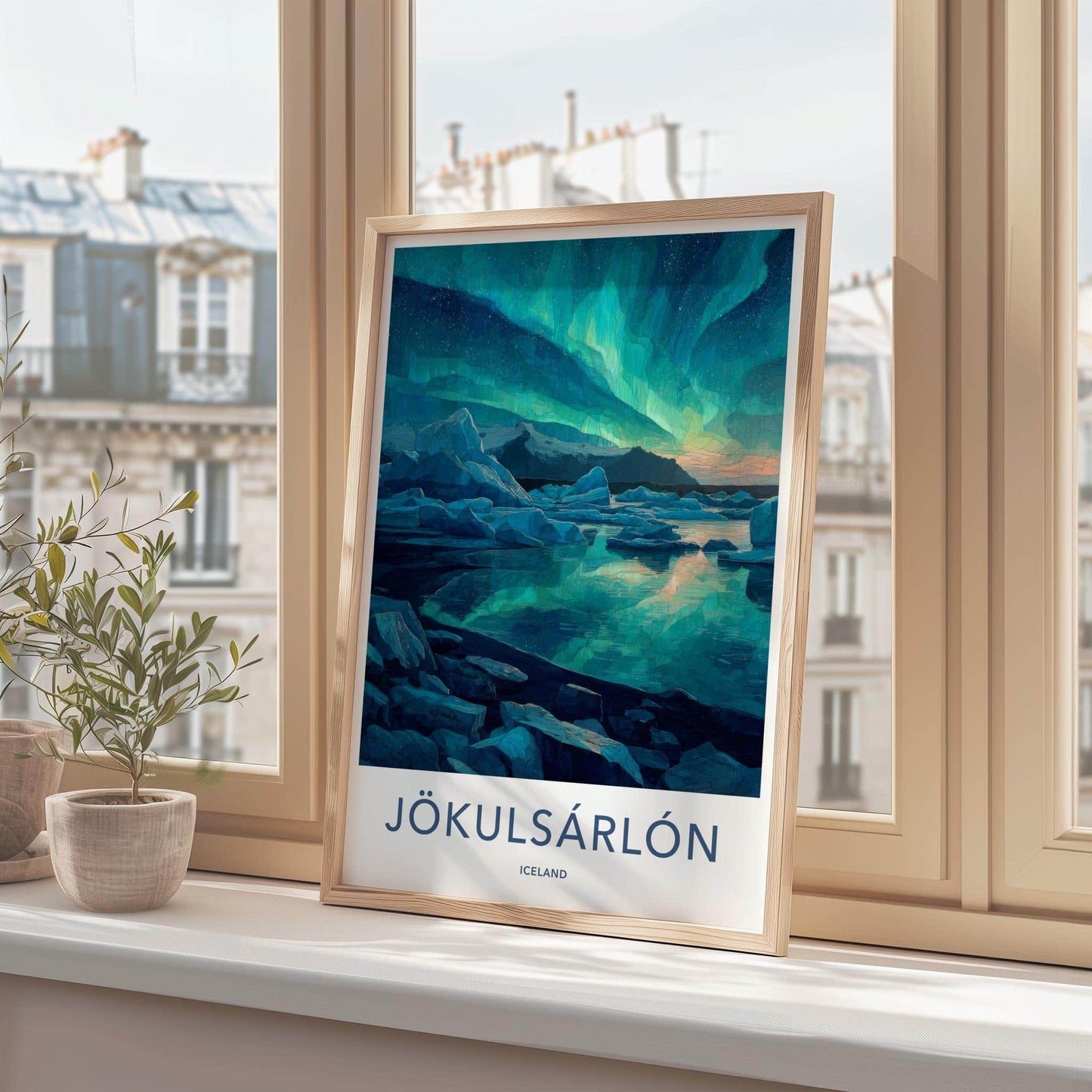 Jokulsarlon Poster - Iceland Travel Art - Glacier Lagoon Aurora Home Decor