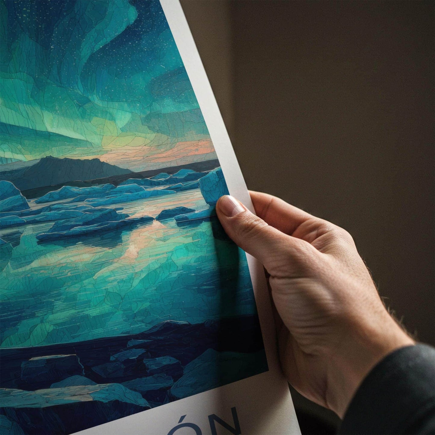 Jokulsarlon Poster - Iceland Travel Art - Glacier Lagoon Aurora Home Decor